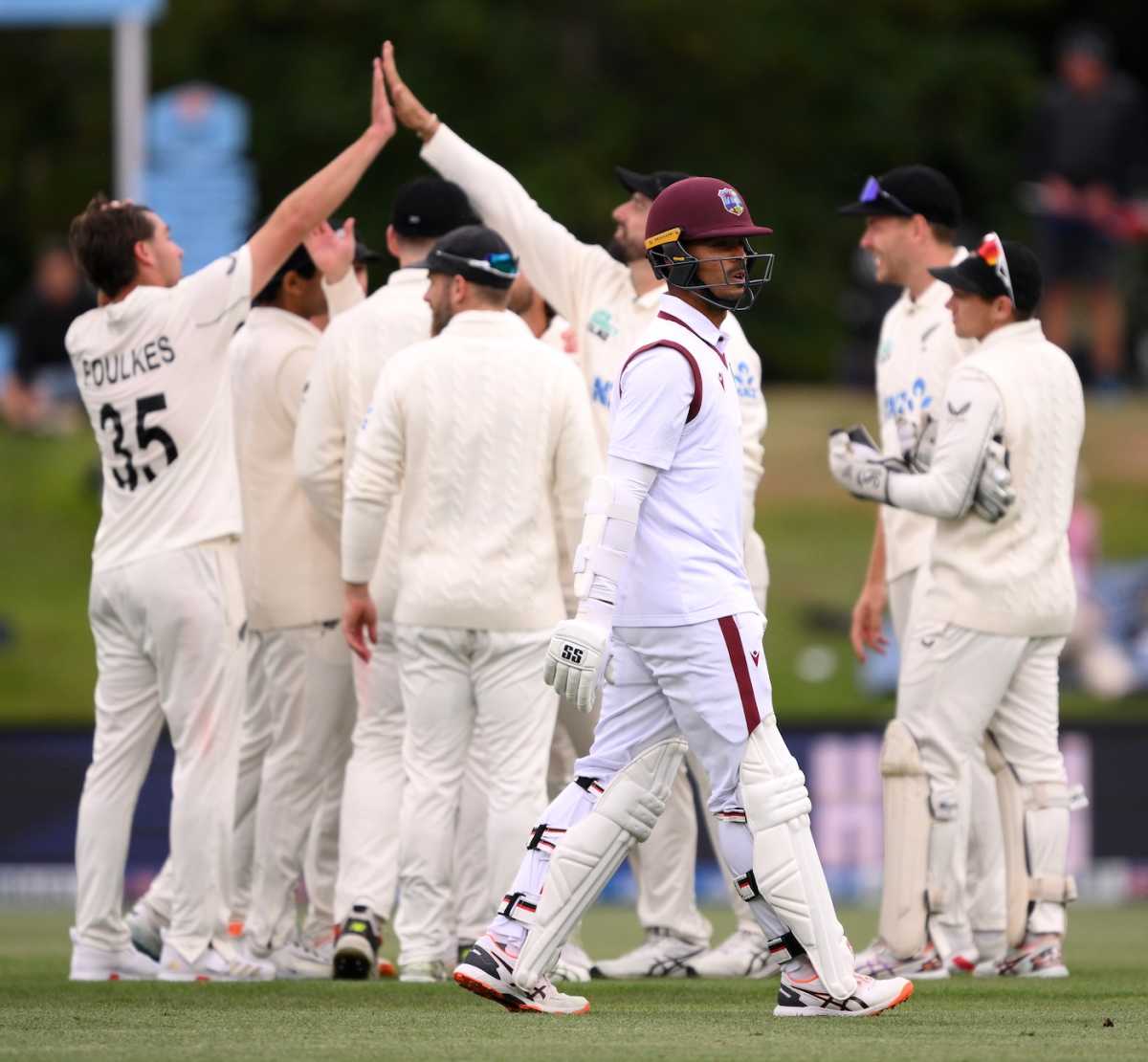 Tagenarine Chanderpaul walks back after being dismissed by Zak Foulkes, New Zealand vs West Indies, 1st Test, Christchurch, 2nd day, December 3, 2025