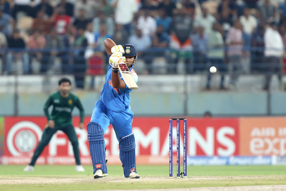 Vaibhav Suryavanshi goes towards the covers, India vs Pakistan, Rising Stars Asia Cup, Doha, November 16, 2025