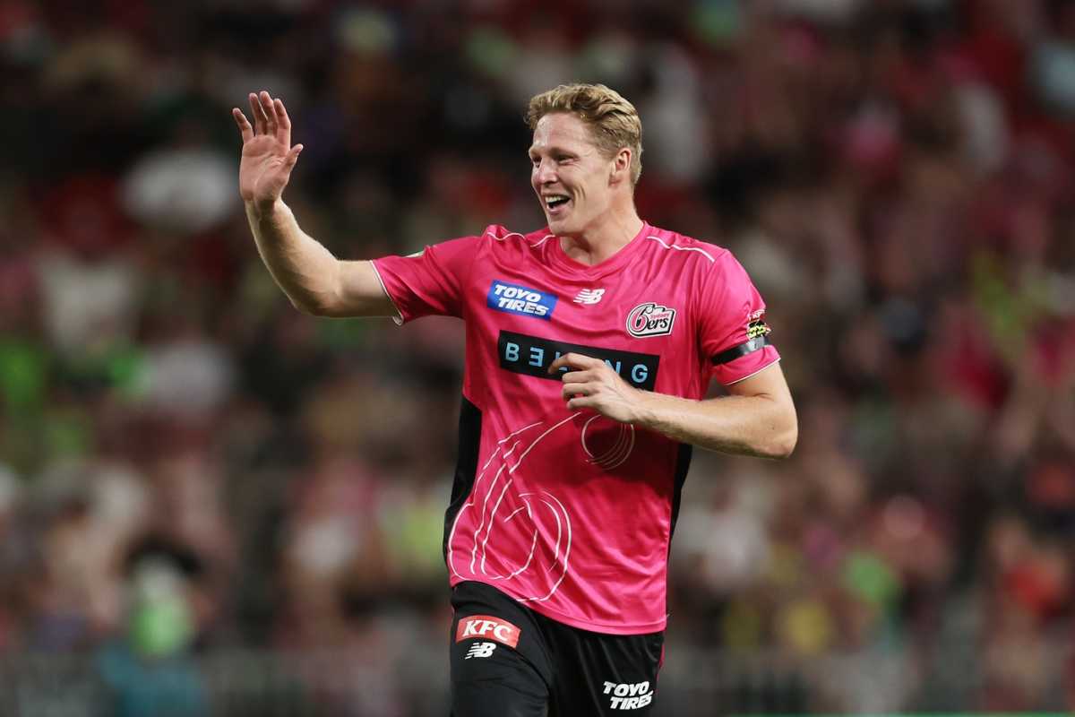 Jack Edwards celebrates a wicket, Sydney Thunder vs Sydney Sixers, BBL, ENGIE Stadium, December 20, 2025