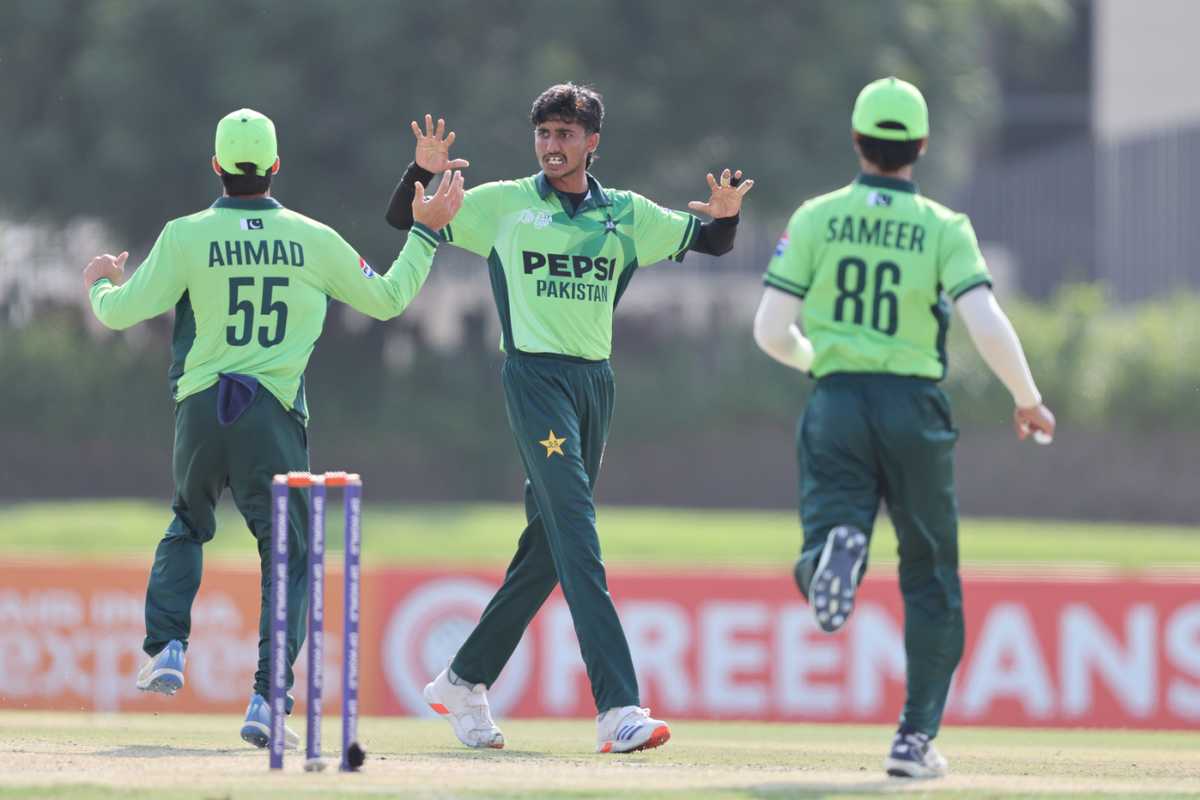 Ali Raza celebrates a wicket, India vs Pakistan, final, Dubai, Under-19 Asia Cup, December 21, 2025