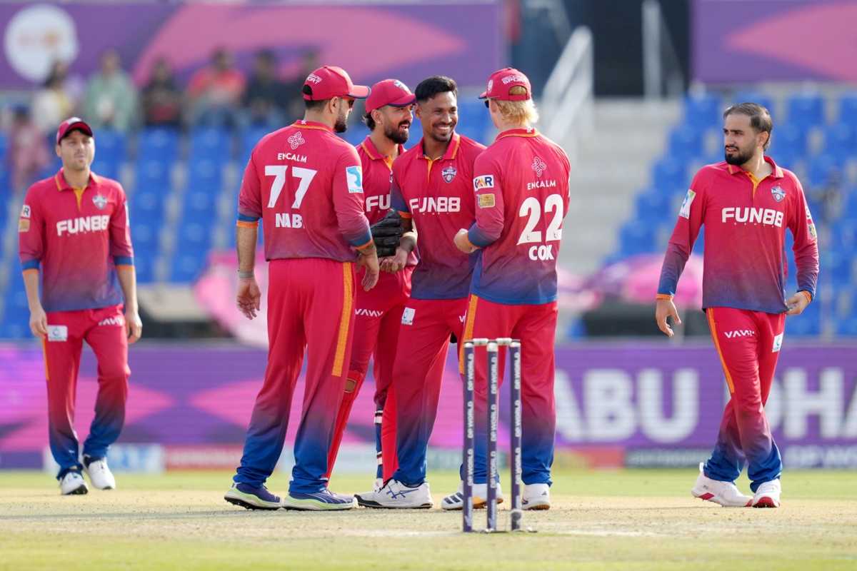 Mustafizur Rahman picked up three wickets in four balls, Dubai Capitals vs Gulf Giants, ILT20, Abu Dhabi, December 21, 2025