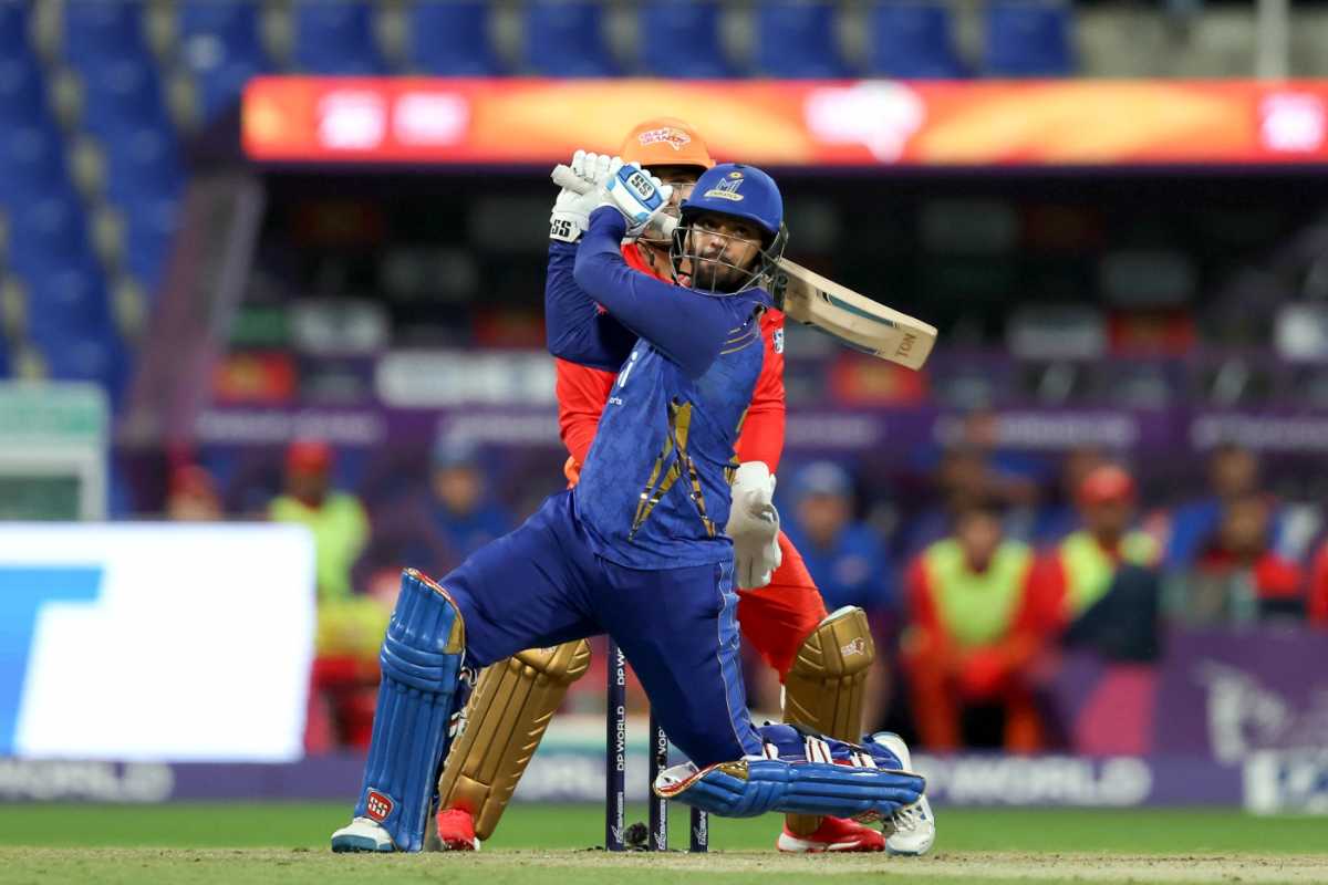 Nicholas Pooran led MI Emirates home with an unbeaten 69 off 49 balls, Gulf Giants vs MI Emirates, ILT20 2025-26, Abu Dhabi, December 23, 2025