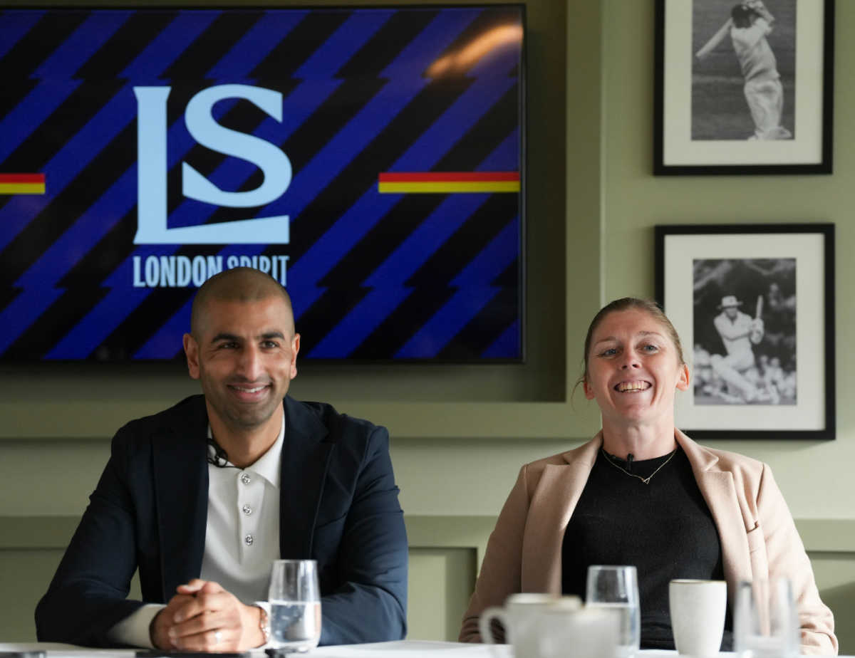 Mo Bobat and Heather Knight, at Lord's for the launch of London Spirit's new team colours, January 19, 2026