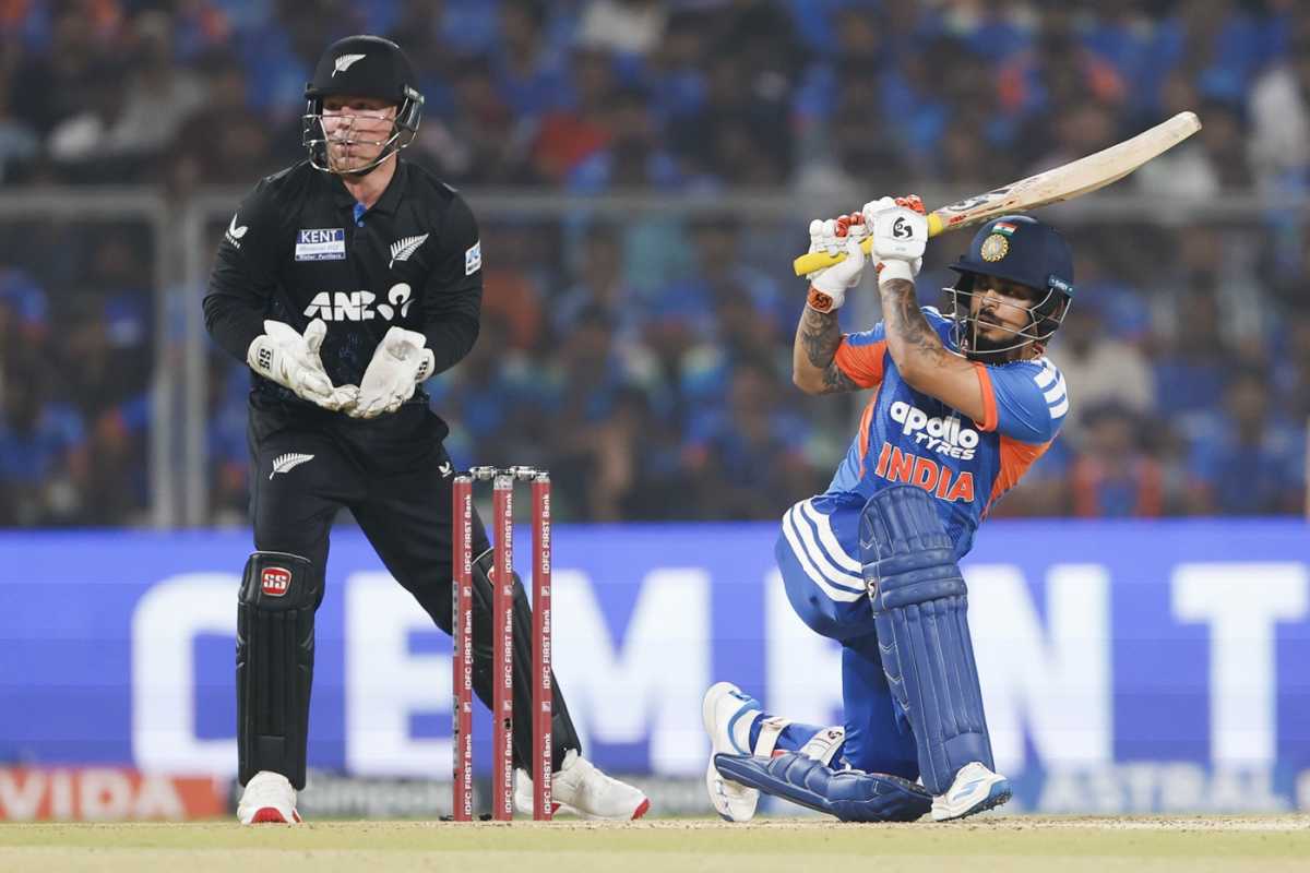 Ishan Kishan plays a sweep, India vs New Zealand, 5th T20I, Thiruvananthapuram, January 31, 2026