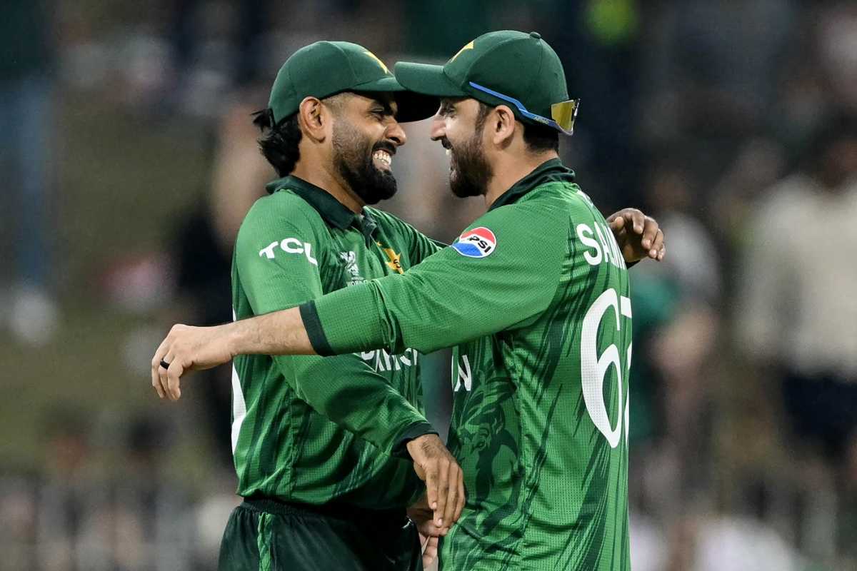 Babar Azam and Salman Agha embrace after the win, Namibia vs Pakistan, T20 World Cup, Colombo, February 18, 2026