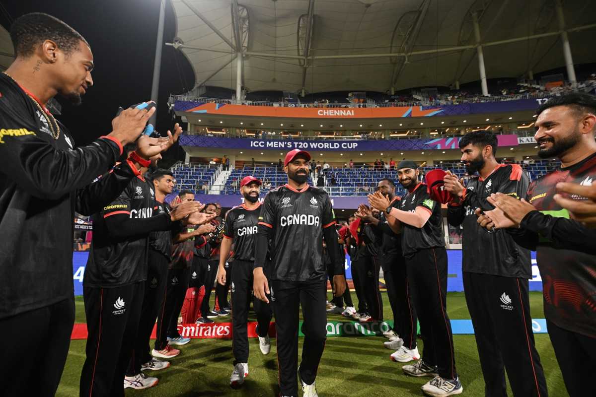 Navneet Dhaliwal and Ravinderpal Singh receive a guard of honour for their last international game, Afghanistan vs Canada, Men's T20 World Cup, Chennai, February 19, 2026