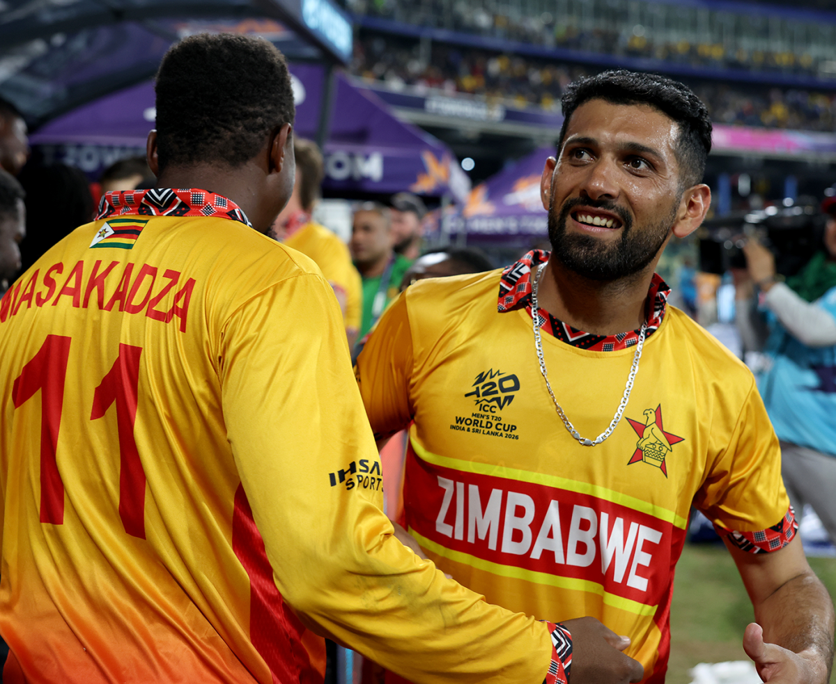 Wellington Masakadza and Sikandar Raza celebrate the win, Sri Lanka vs Zimbabwe, T20 World Cup 2026, Colombo (RPS), February 19, 2026