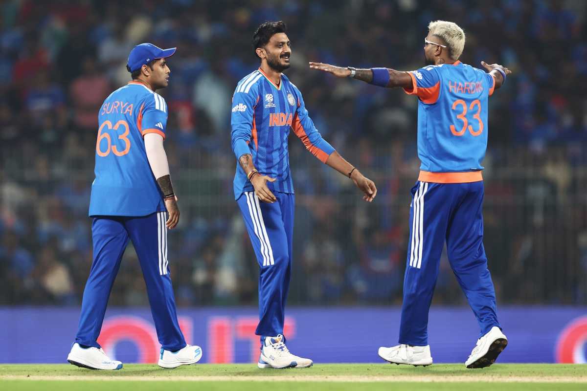 Axar Patel celebrates after getting rid of Tadiwanashe Marumani, India vs Zimbabwe, T20 World Cup 2026, Super Eight, Chennai, February 26, 2026
