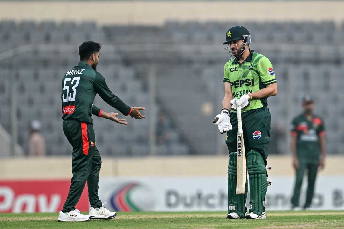 Mehidy Hasan Miraz and Salman Agha argue after the latter's dismissal, Bangladesh vs Pakistan, 2nd ODI, Mirpur, March 13, 2026