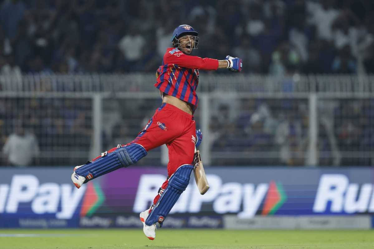 Mukul Choudhary celebrates victory after his stunning knock, Kolkata Knight Riders vs Lucknow Super Giants, IPL 2026, Kolkata, April 9, 2026