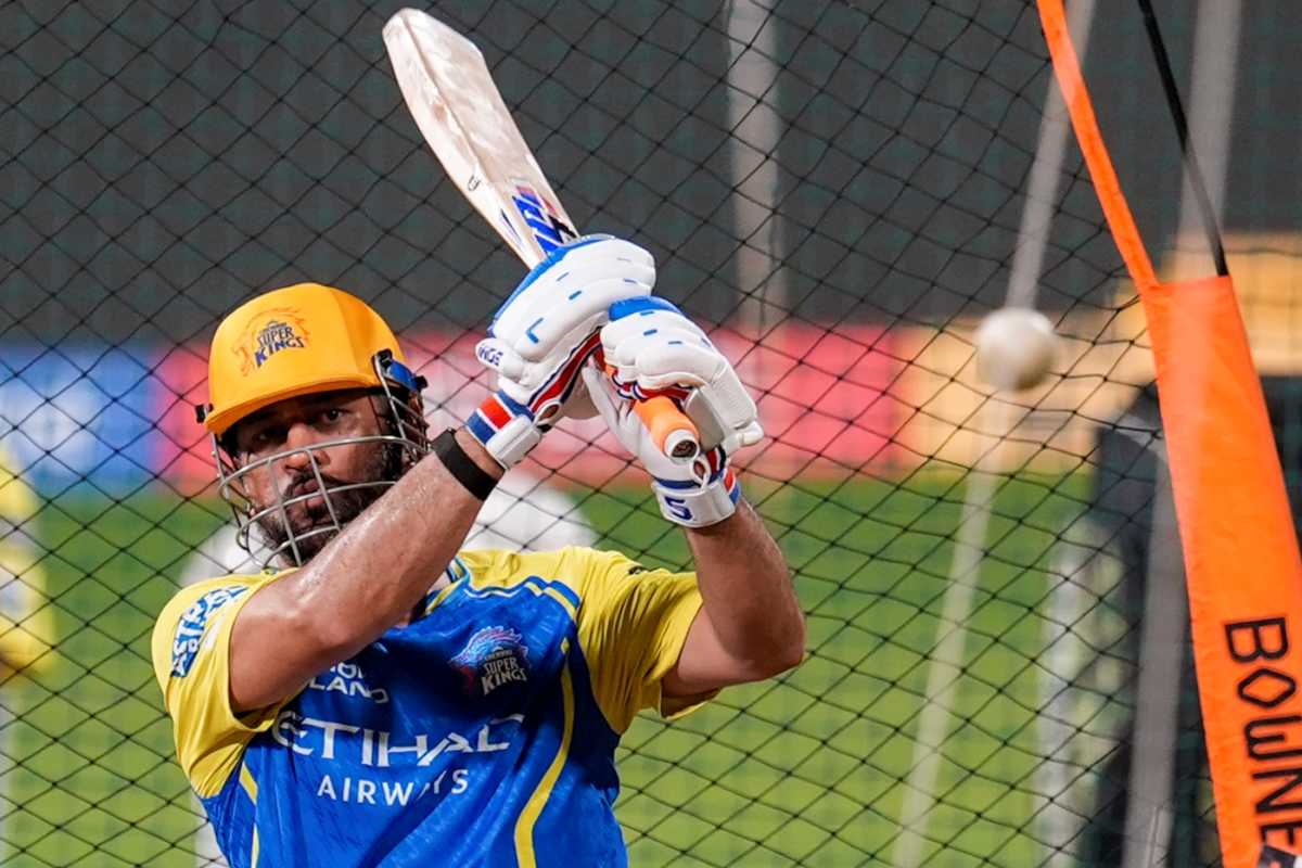 MS Dhoni bats in the nets ahead of the MI-CSK clash, Mumbai, April 22, 2026