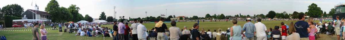 Panoramic view of Imber Court during a Surrey Twenty20 match