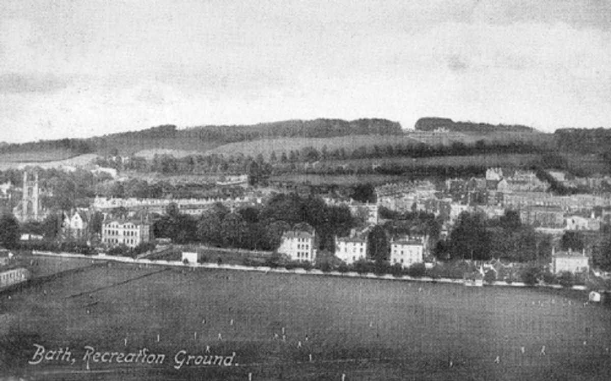 The Recreation Ground at Bath during a county match around 1910 (postcard)