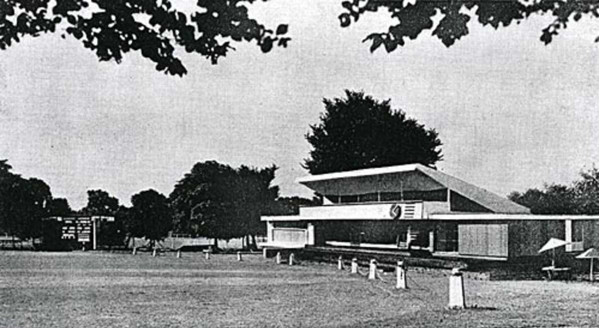 The pavilion at East Molesey at the time of its opening in 1955