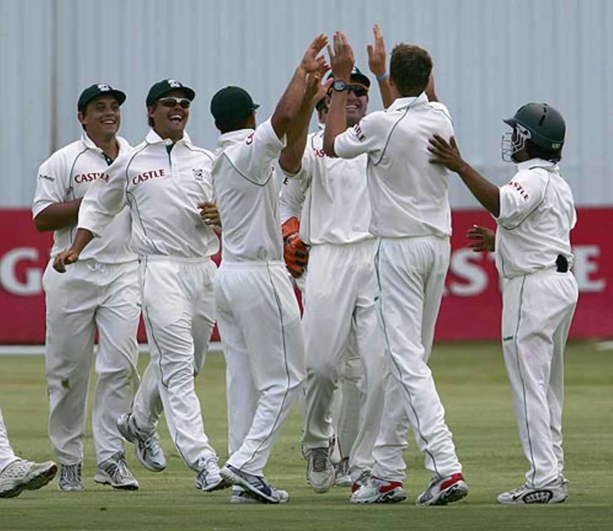 Rest of South Africa celebrate one of their early strikes, Rest of South Africa v Indians, Potchefstroom, 1st day, December 7, 2006