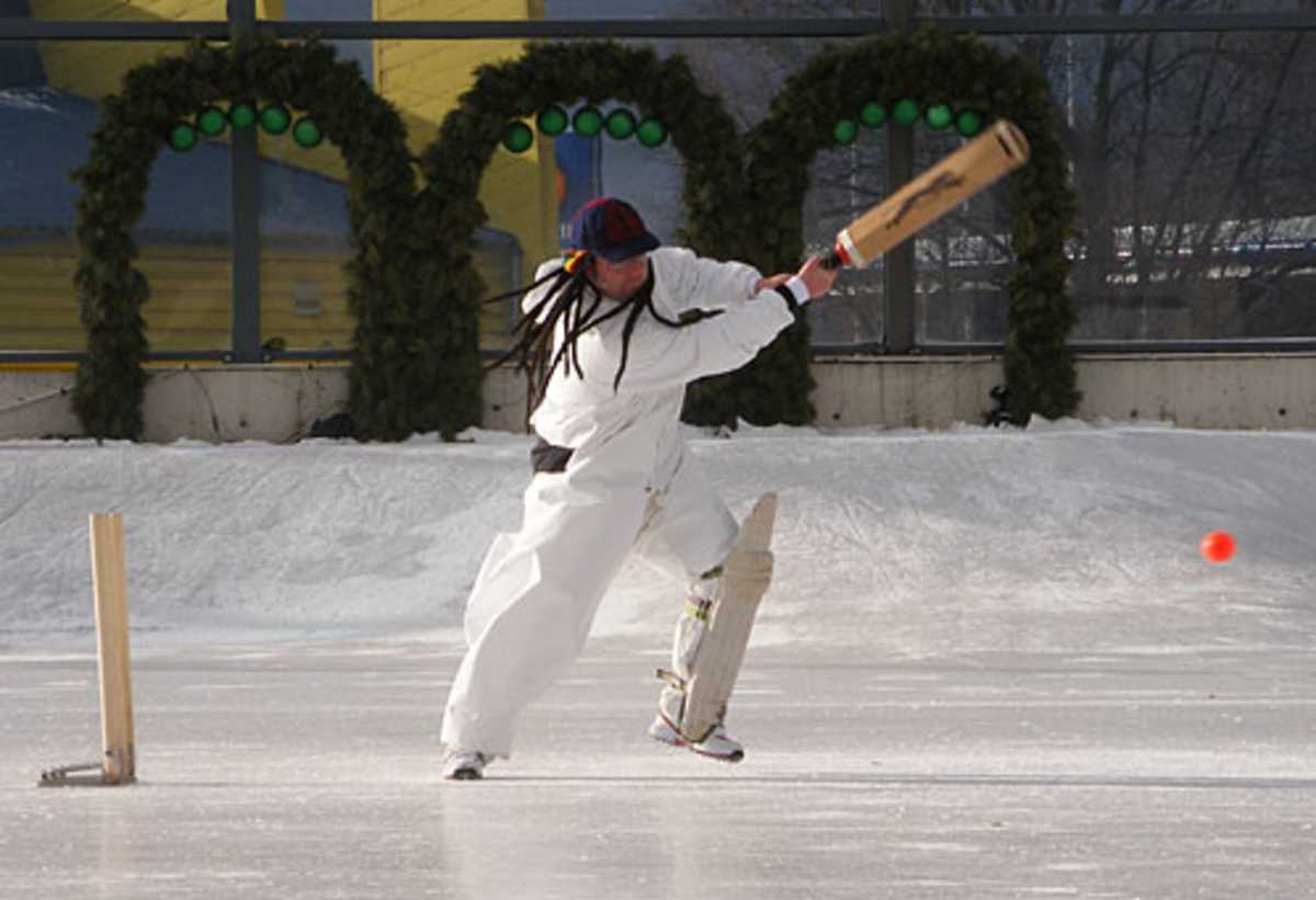Action from the Ice Cricket World Cup in Riga, February 2008