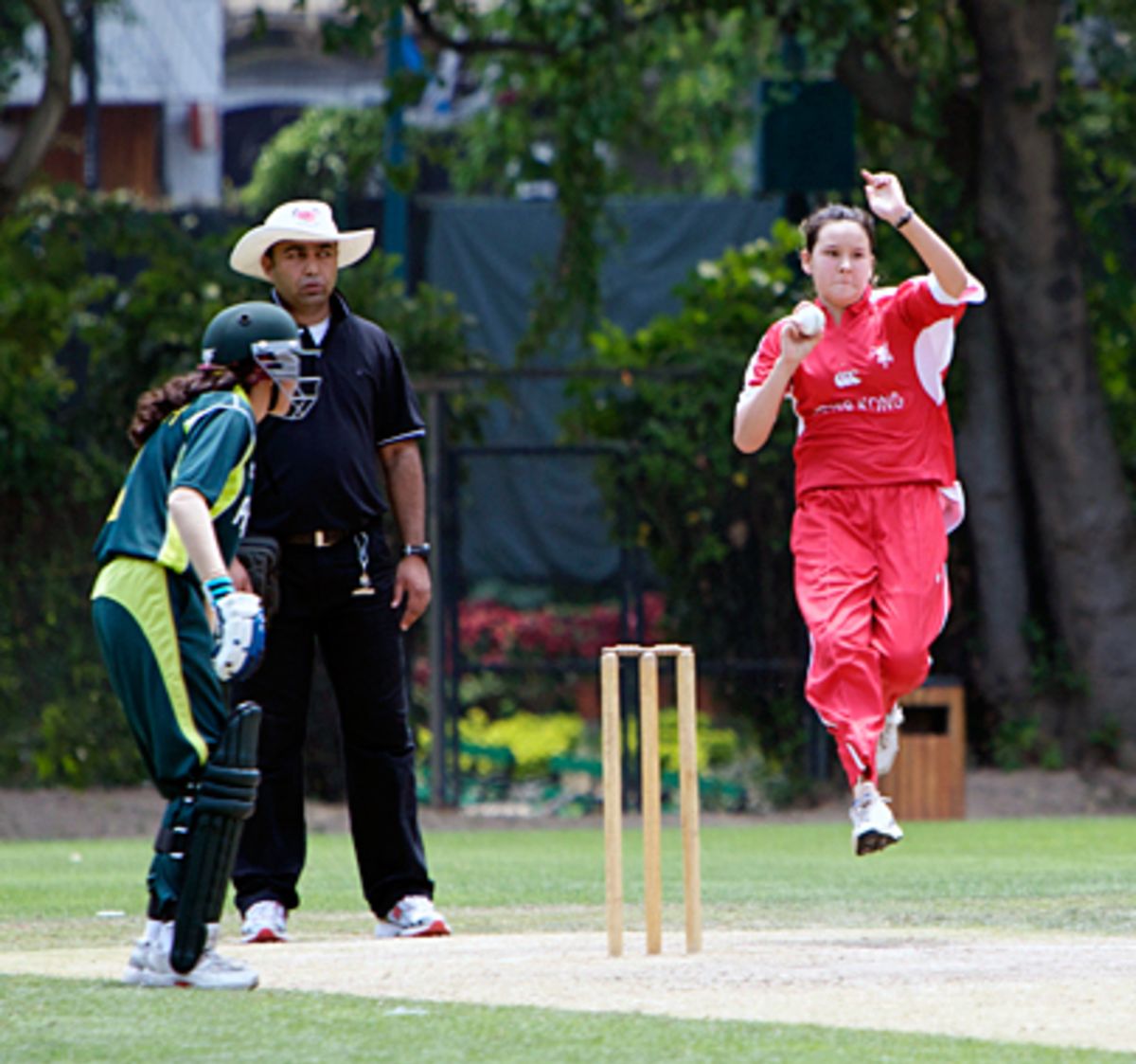Mariko Hill bowling for HK Women against Pakistan 'A' Women