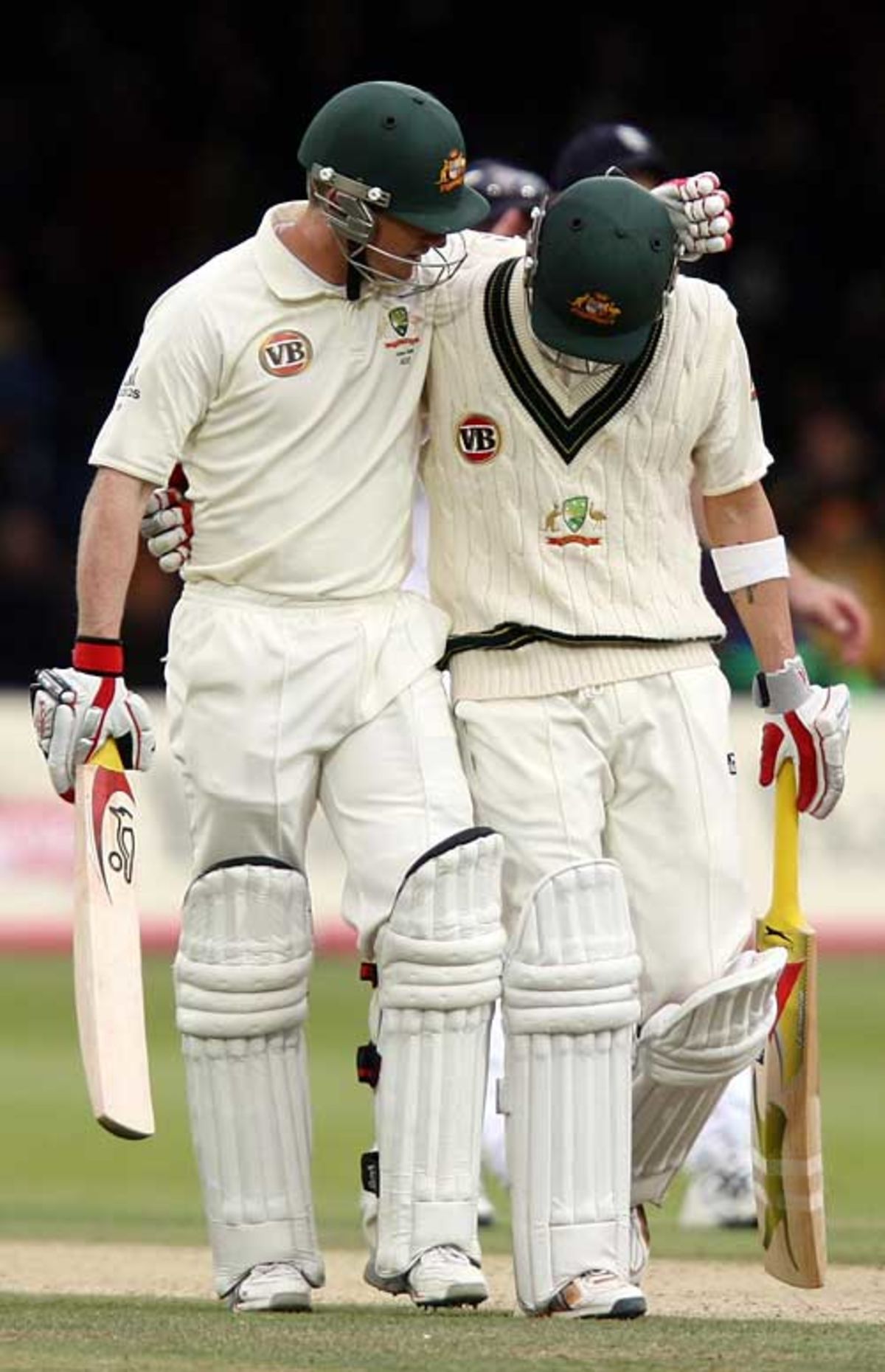 Well played, mate: Brad Haddin and Michael Clarke march off as the light fades, England v Australia, 2nd Test, Lord's, 4th day, July 19, 2009