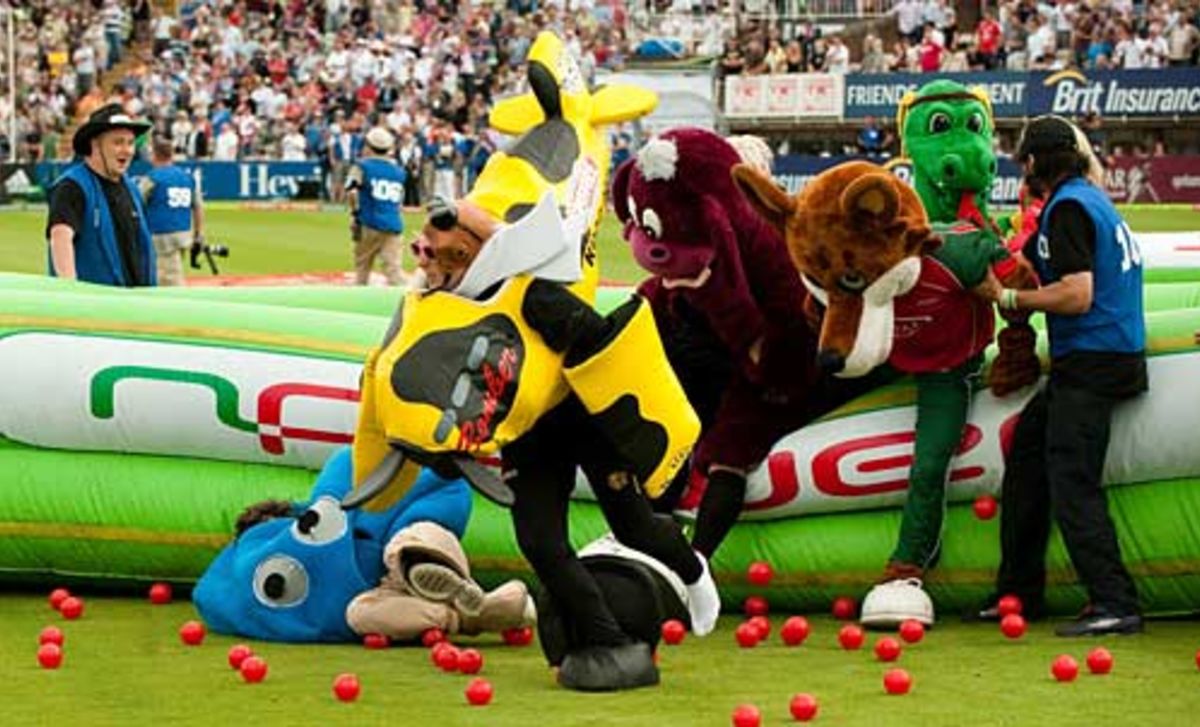 The mascots have some problems with one of the fences during the annual ...