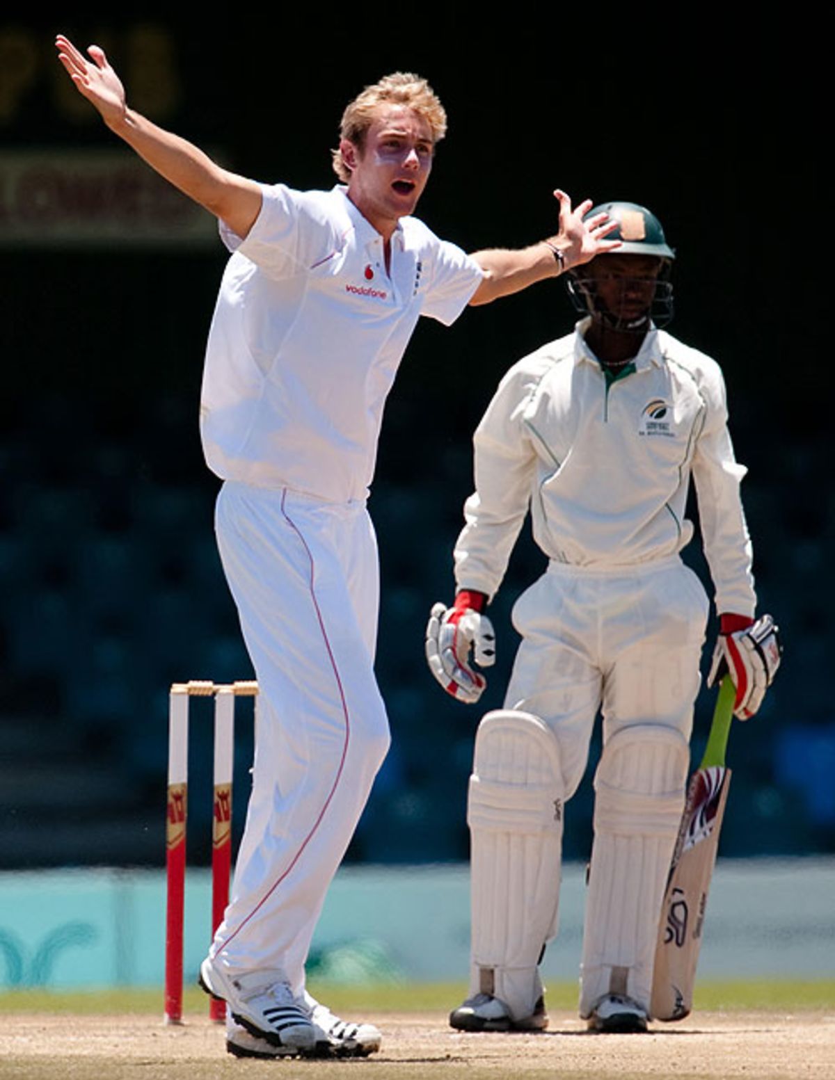 Stuart Broad appeals for lbw during the morning session at Buffalo Park, South African Invitational XI v England XI at East London, December 12, 2009 