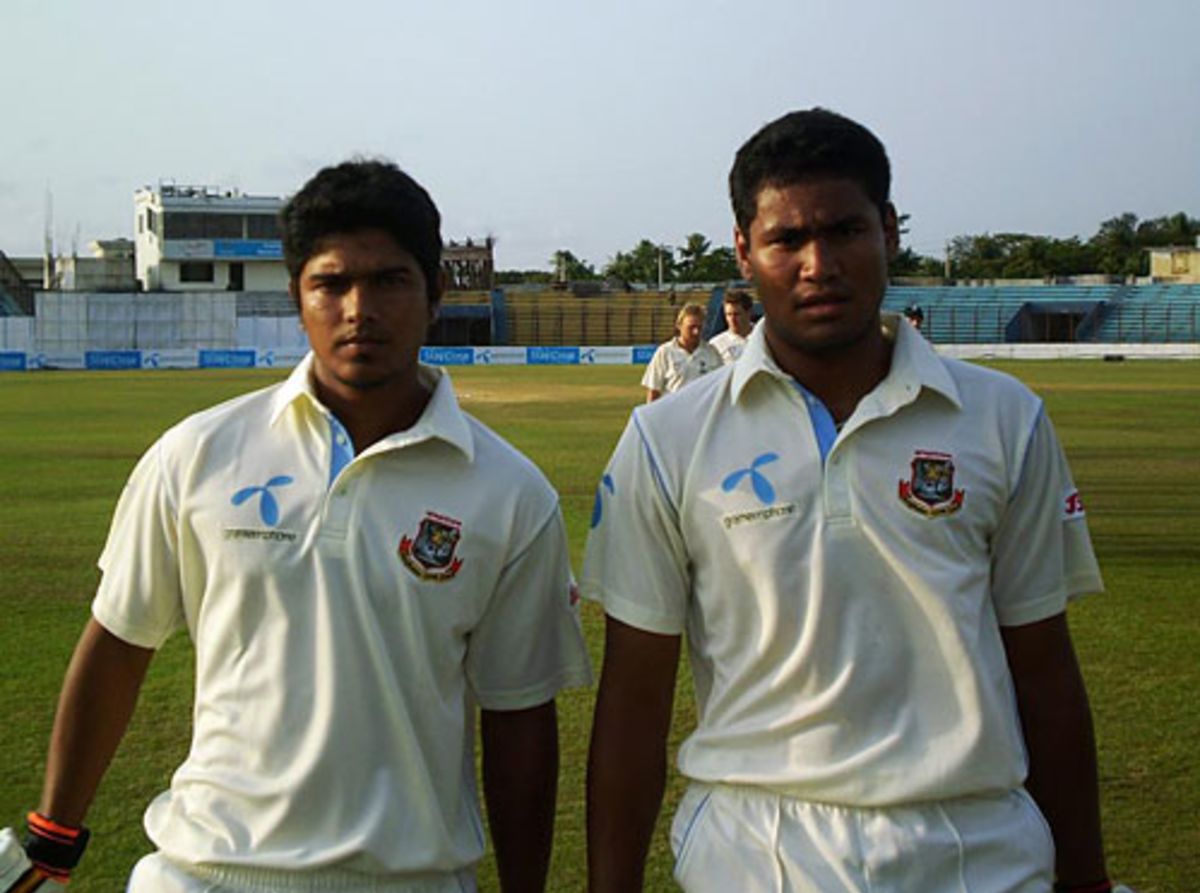 Emon Ahmed and Subashis Roy walk off after saving Bangladesh A the game ...
