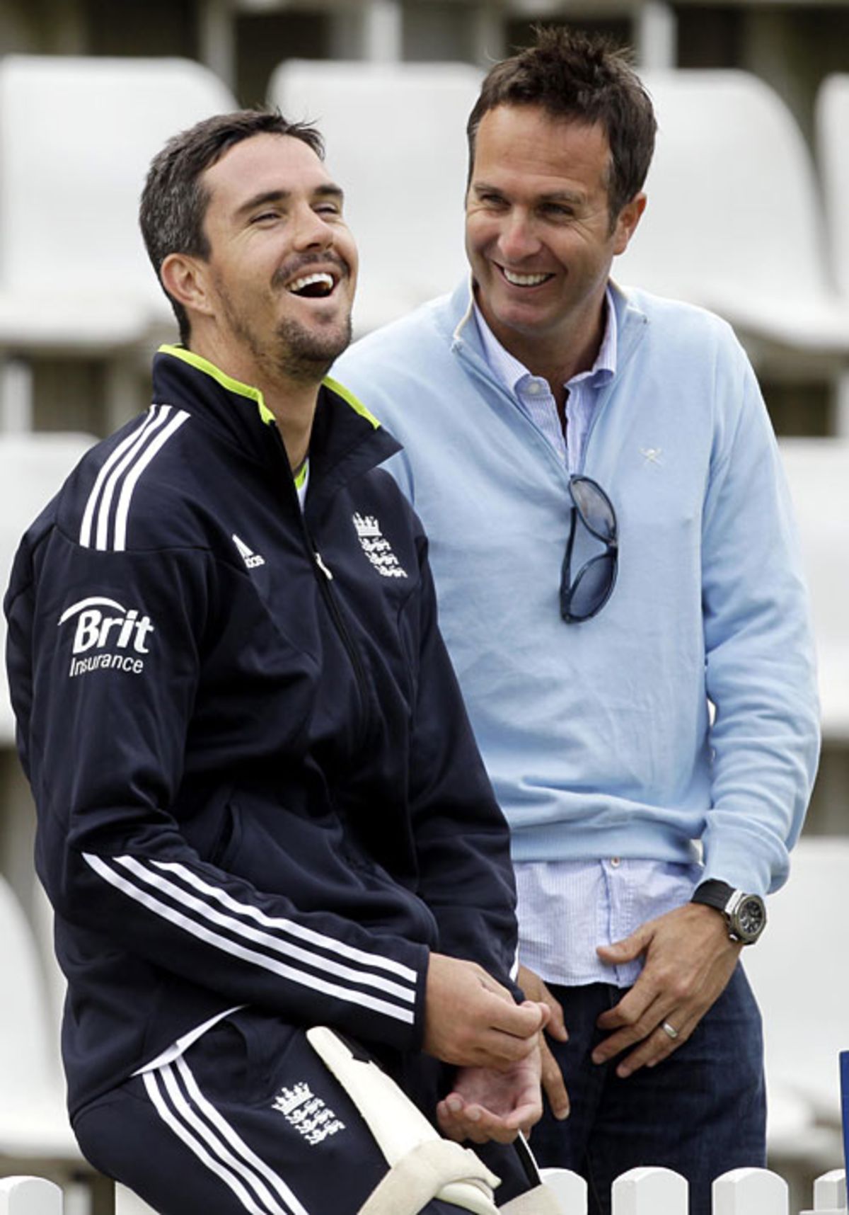 Kevin Pietersen shares a joke with former England captain Michael ...