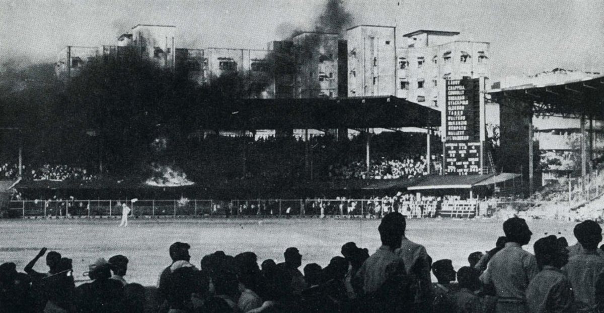 The stands burn as India's innings slips to an end, India v Australia, 1st Test, Brabourne Stadium, Bombay, November 8, 1969