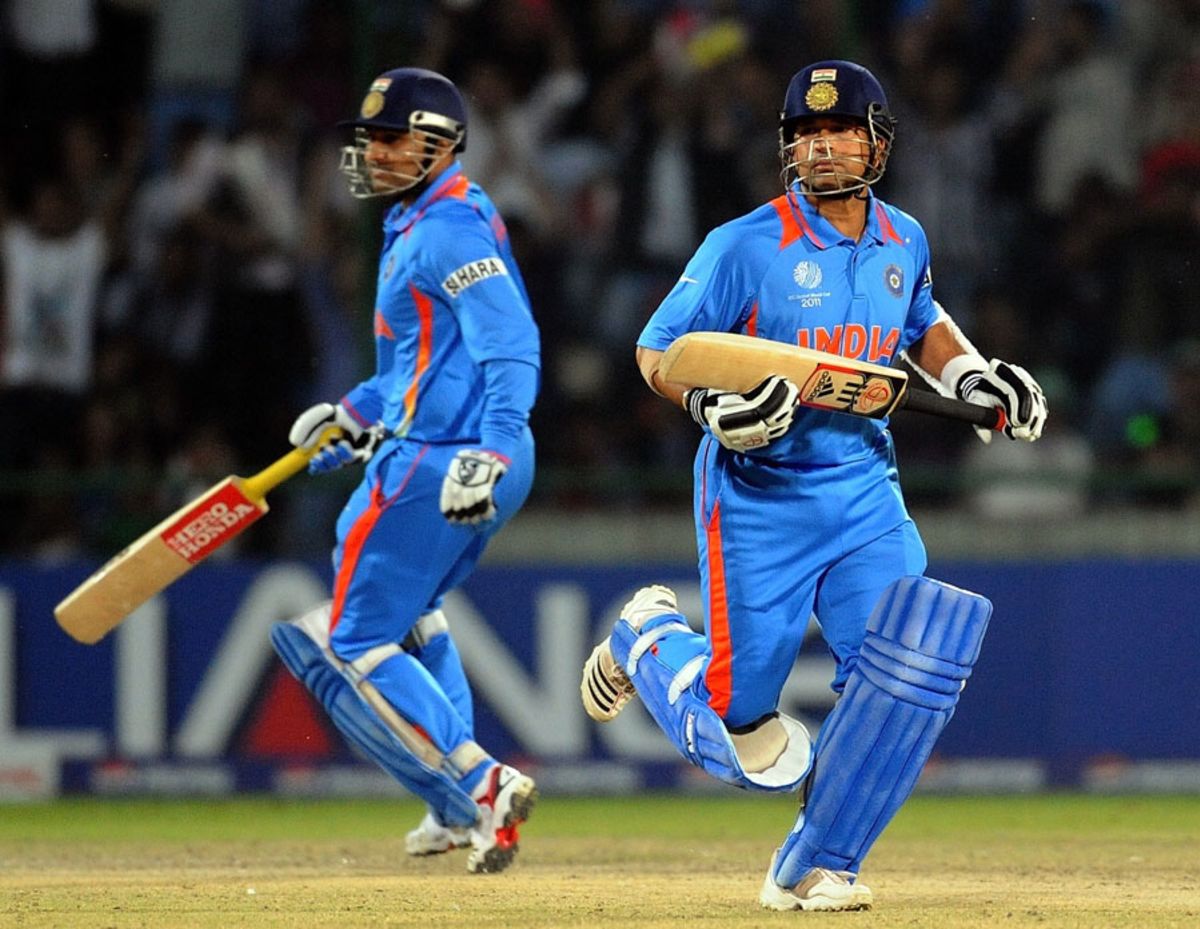 Sachin Tendulkar and Virender Sehwag put together 69 runs off 45 ...