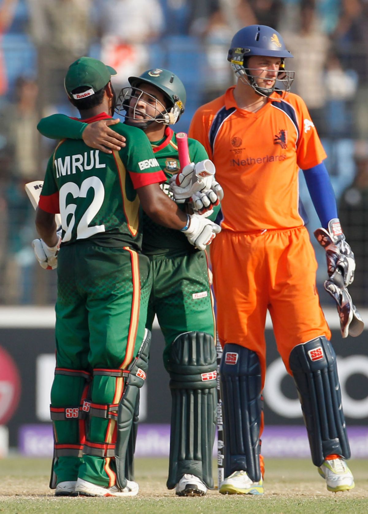 Mushfiqur Rahim and Imrul Kayes celebrate Bangladesh's six-wicket victory |  