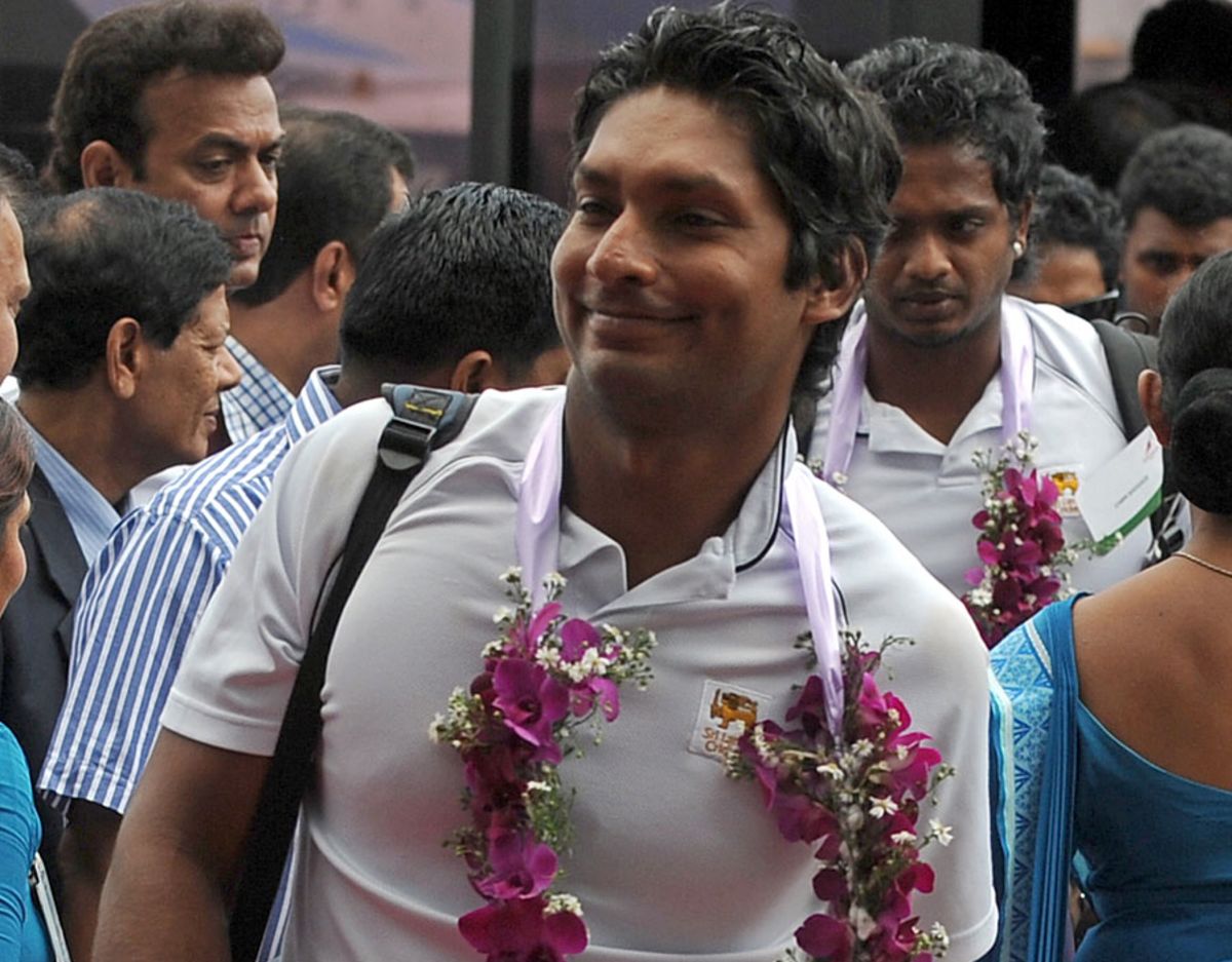 Sri Lanka Captain Kumar Sangakkara Is All Smiles After His Team Reached Home Following Their 9387