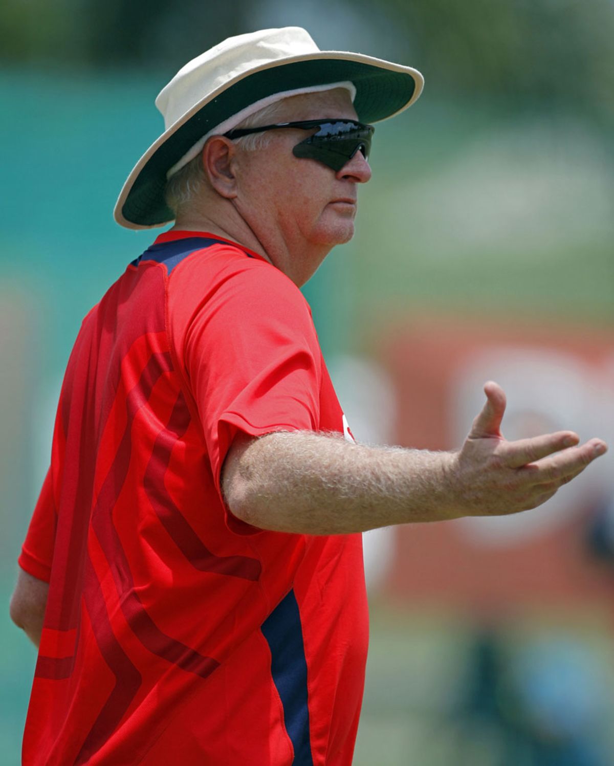 India coach Duncan Fletcher gestures during a practice session