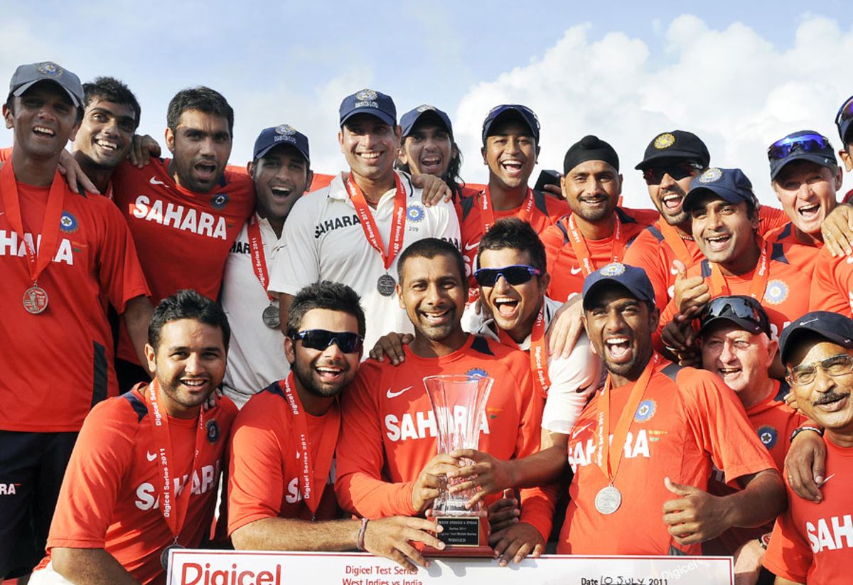 The Indian team with the series trophy, West Indies v India, 3rd Test, Dominica, 5th day, July 10, 2011