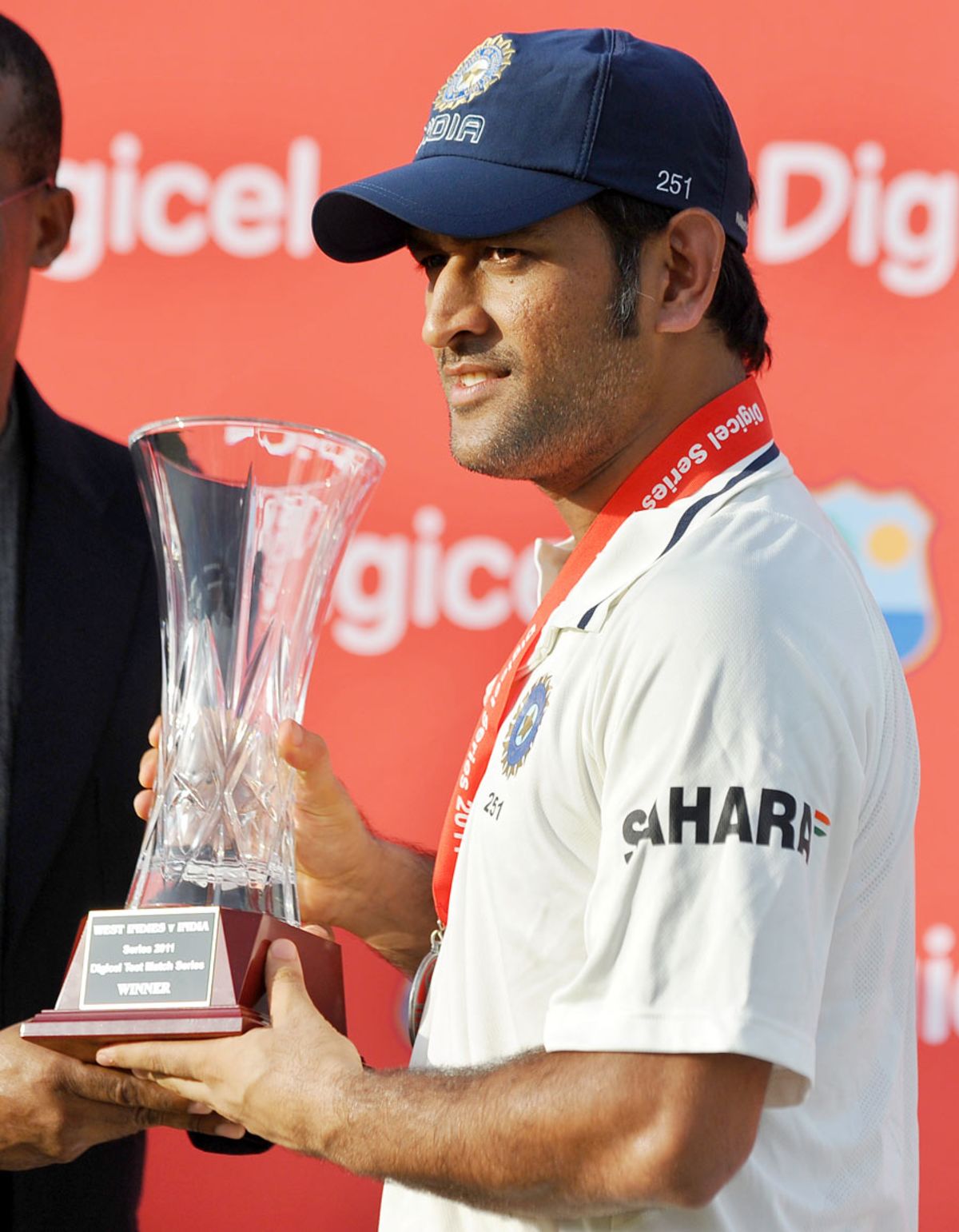 MS Dhoni collects yet another series trophy, West Indies v India, 3rd Test, Dominica, 5th day, July 10, 2011