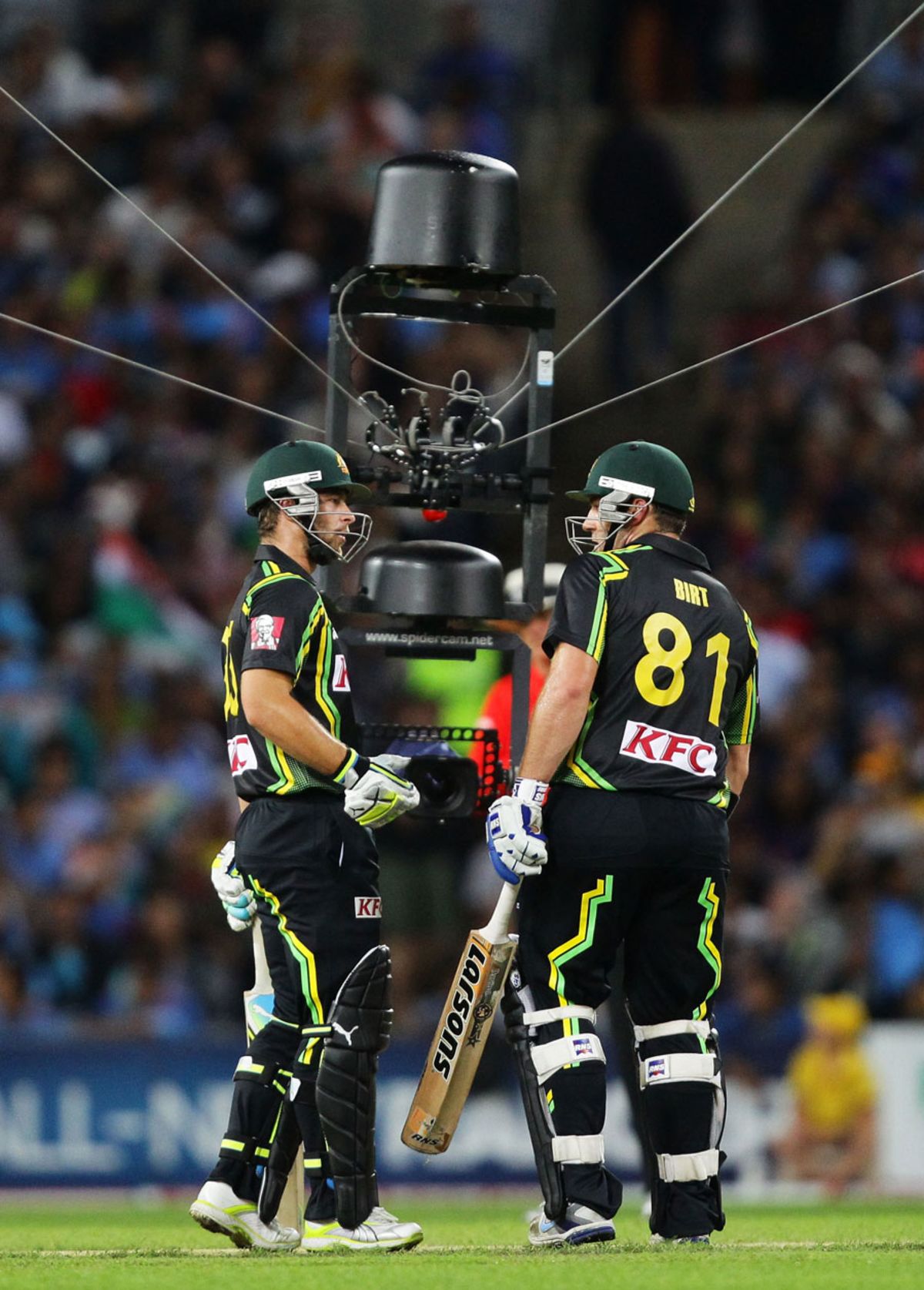 Matthew Wade and Travis Birt are filmed by the spider cam