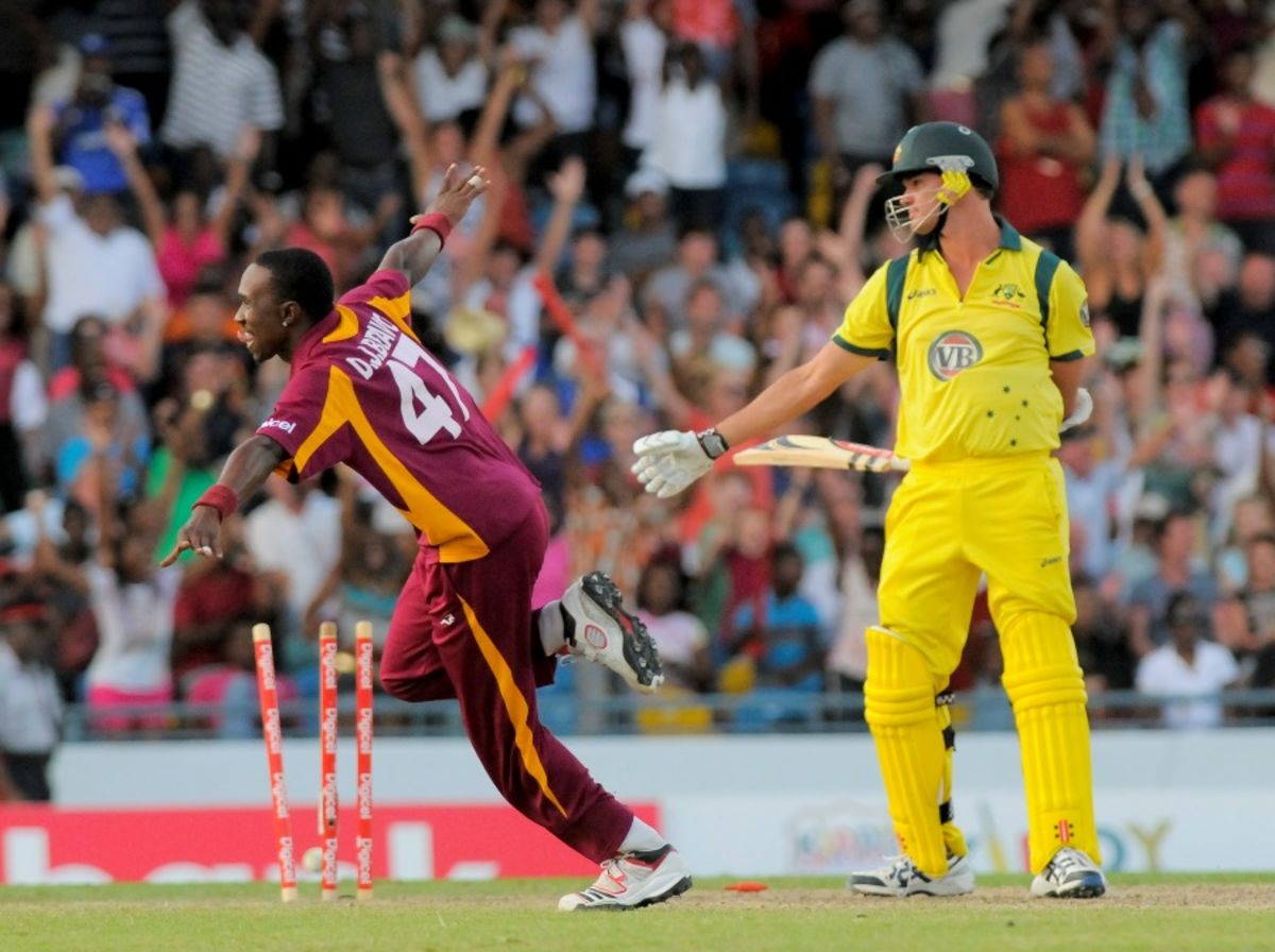 Dwayne Bravo celebrates after bowling Clint McKay | ESPNcricinfo.com