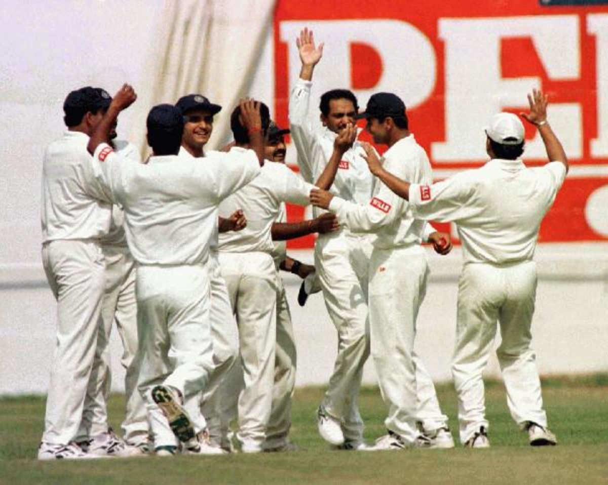 The Indian Team Celebrates The Dismissal Of Michael Slater ...