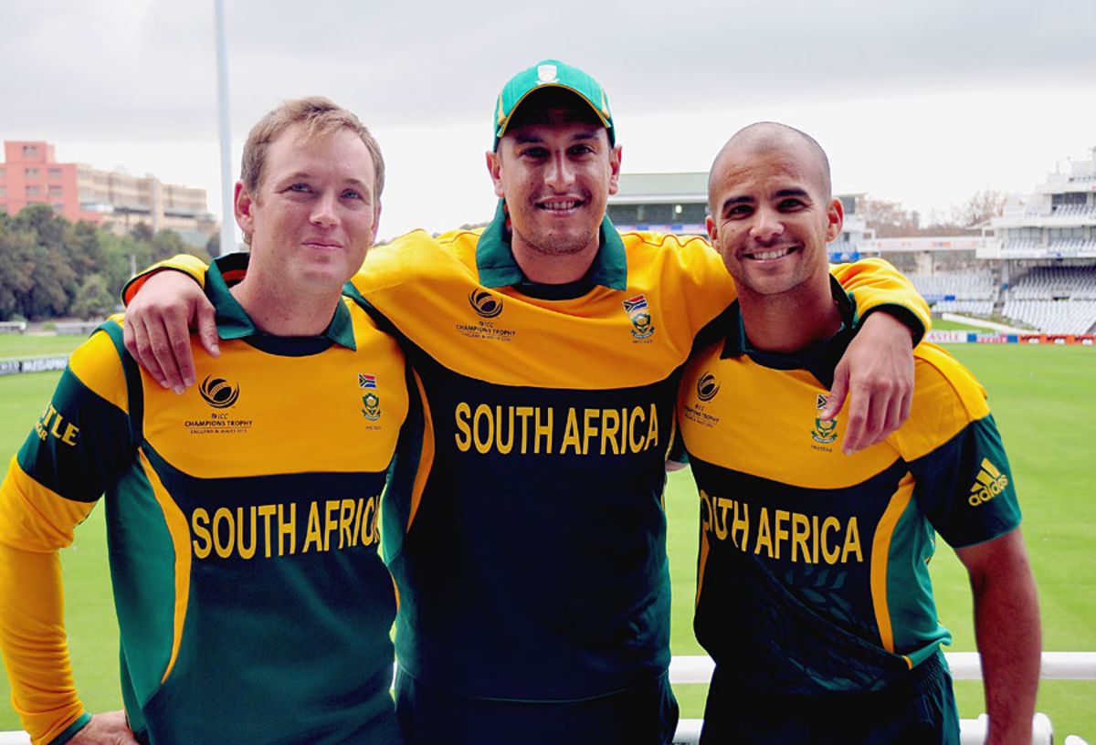 Colin Ingram, Rory Kleinveldt and JP Duminy in South Africa's new one-day kit, Cape Town, May 2, 2013