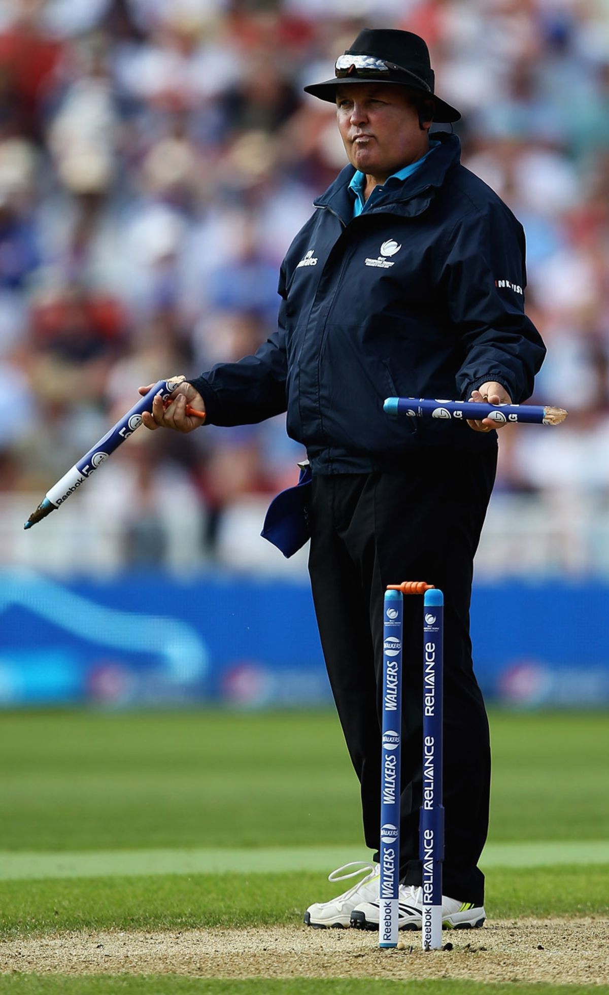 Marais Erasmus purses his lips at the state of the stumps