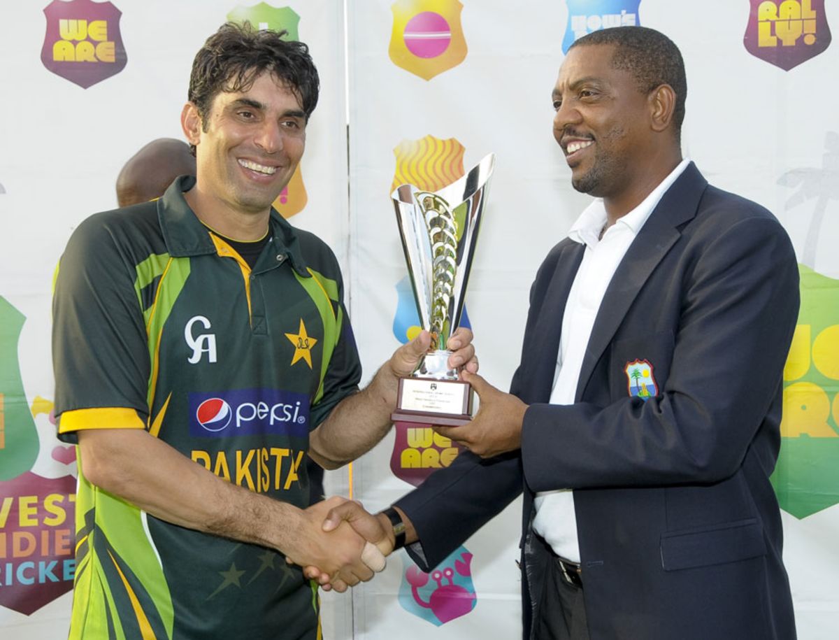 Pakistan Captain Misbah Ul Haq With The Series Trophy