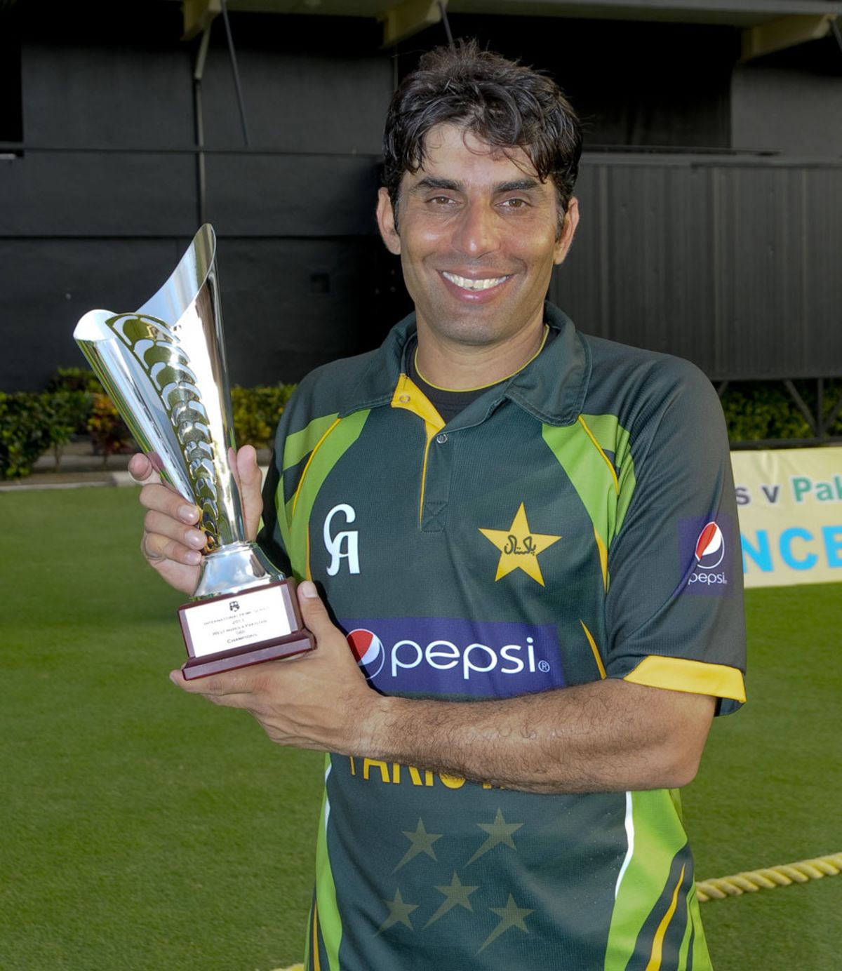 Pakistan Captain Misbah Ul Haq With The Series Trophy