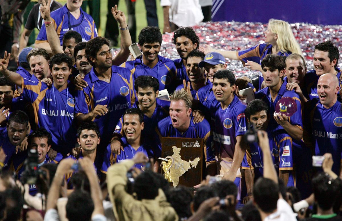 Rajasthan Royals celebrate the IPL win, Chennai Super Kings v Rajasthan Royals, IPL, Mumbai, June 1, 2008