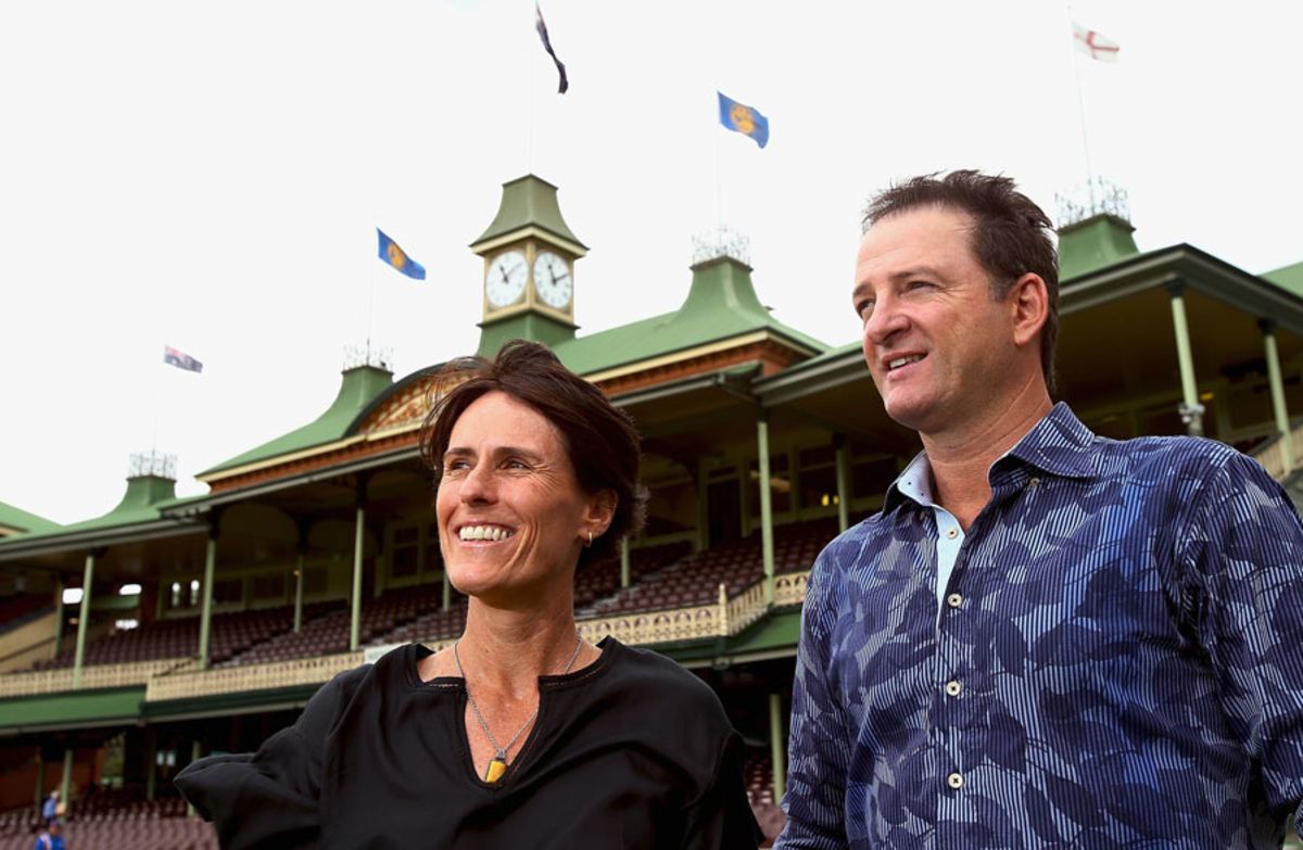 Mark Waugh and Belinda Clark pose during the 2014 Australian Cricket