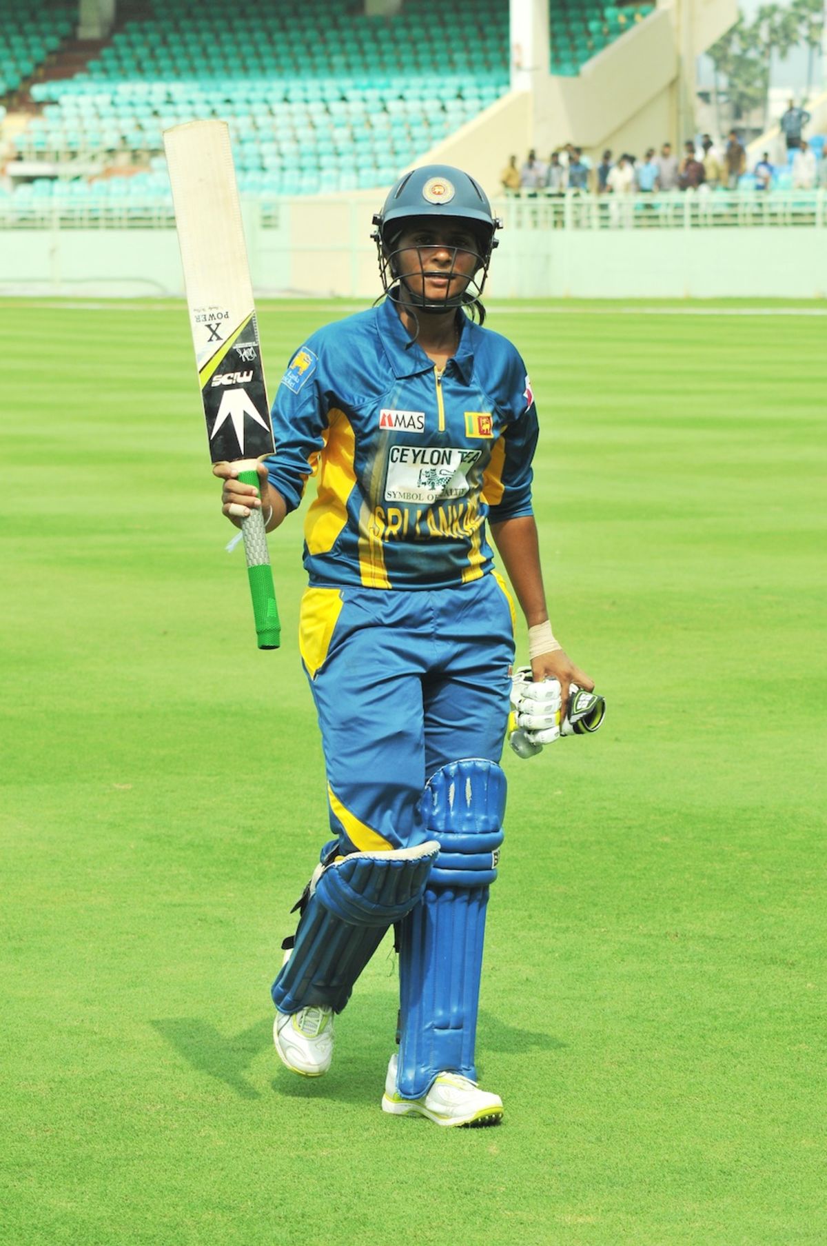 Shashikala Siriwardene poses with the series trophy