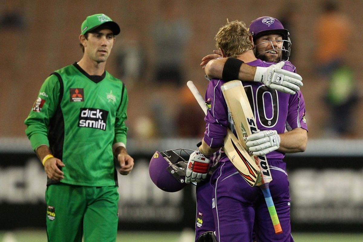 George Bailey and Travis Birt celebrate their win as Glenn Maxwell ...
