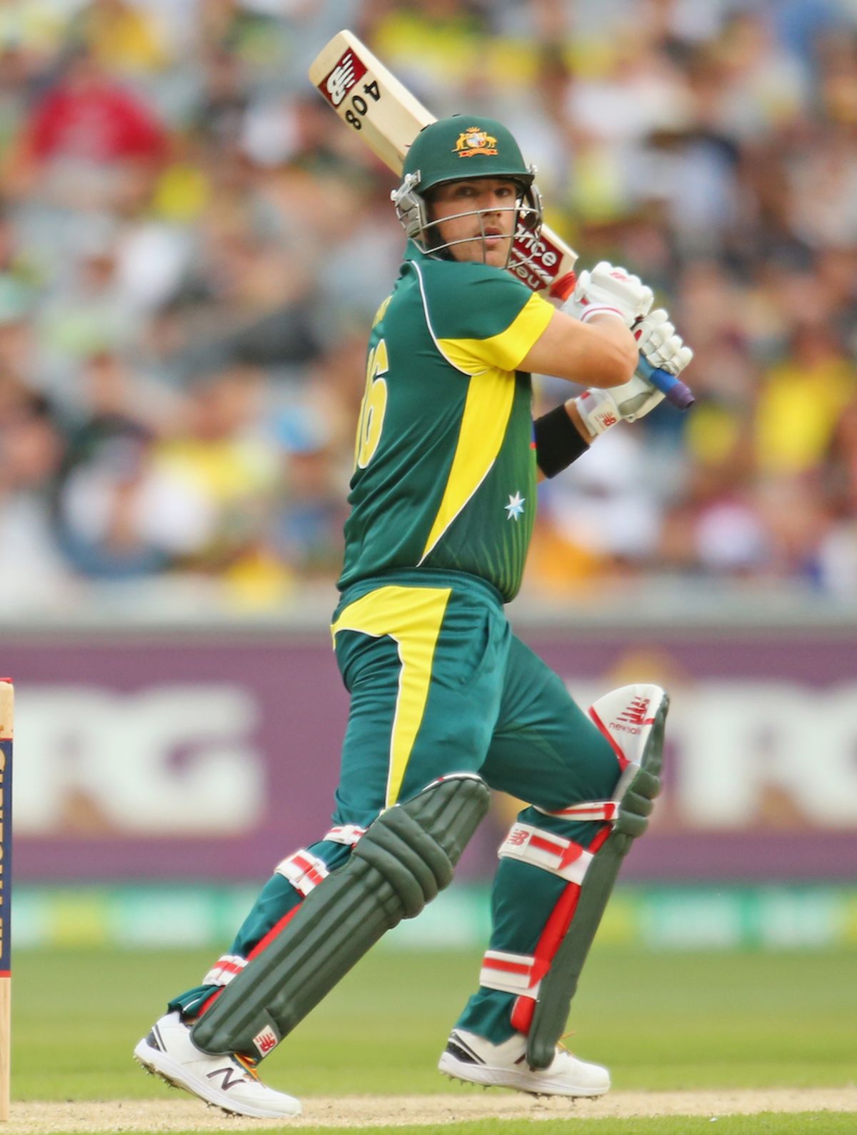 Aaron Finch flashes at one outside off, Australia v India, Carlton Mid Tri-series, Melbourne, January 18, 2015