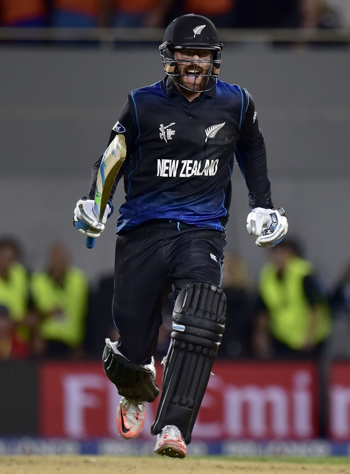 Daniel Vettori is pumped after New Zealand's stunning win, New Zealand v South Africa, World Cup 2015, 1st Semi-Final, Auckland, March 24, 2015