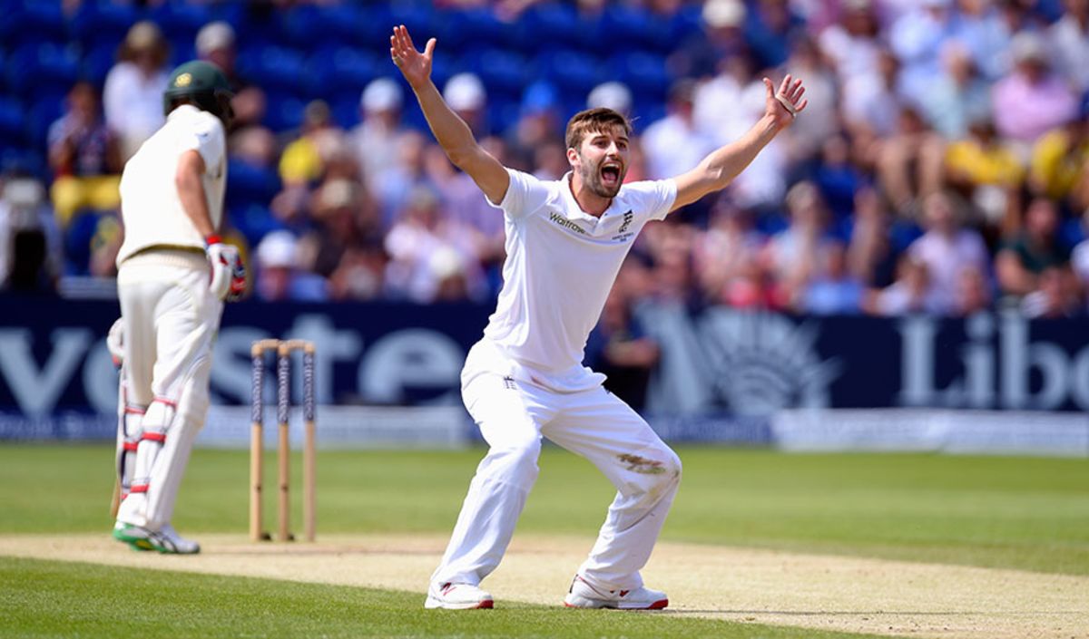 Mark Wood appeals successfully for the lbw of Nathan Lyon, England v Australia, 1st Investec Ashes Test, Cardiff, 3rd day, July 10, 2015