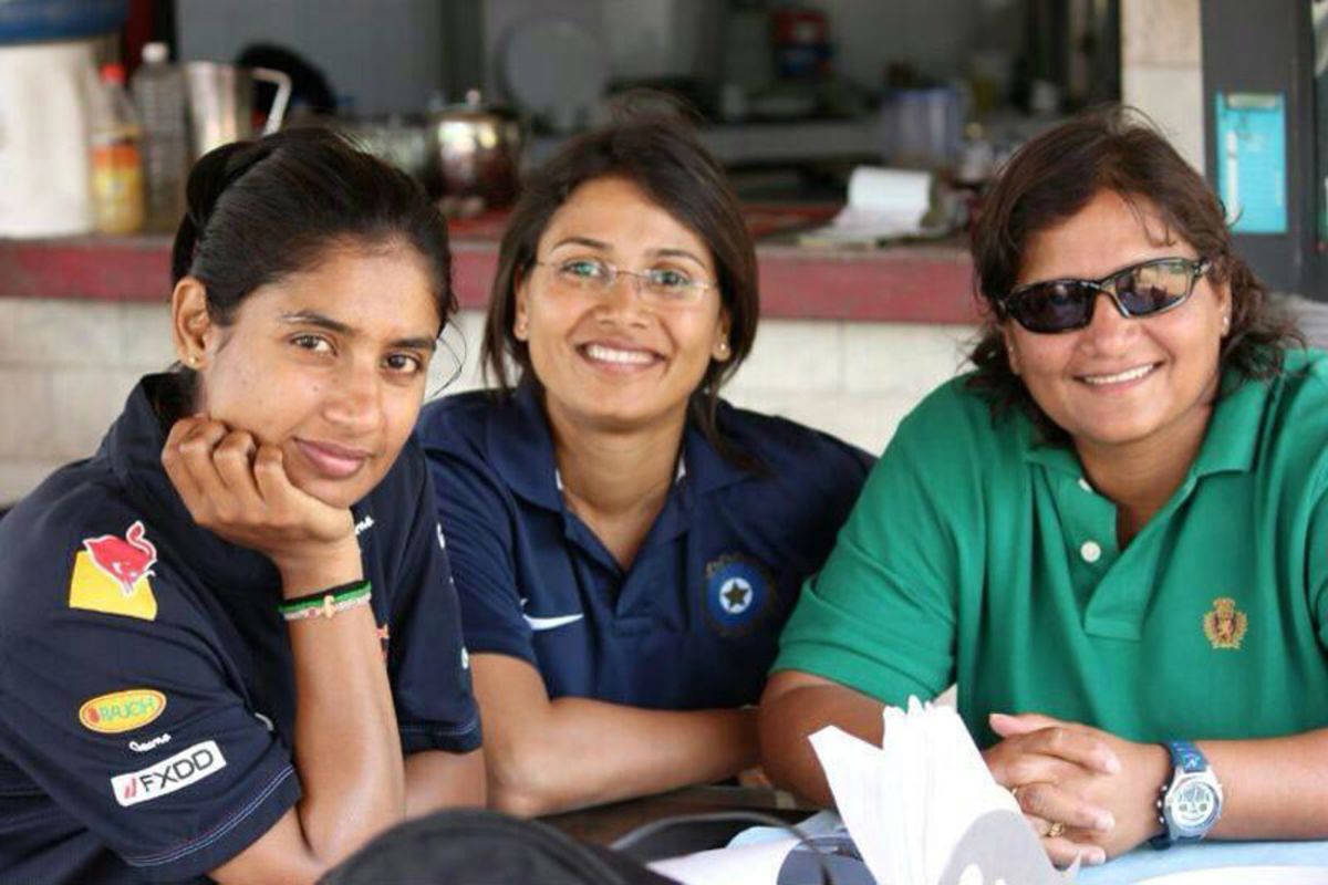 Mithali Raj, assistant coach Devika Palshikar and Purnima Rau at the 2014  World T20 