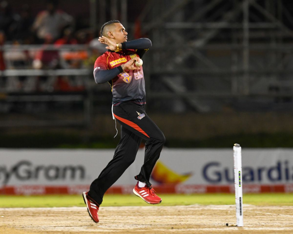 Sunil Narine in his bowling stride