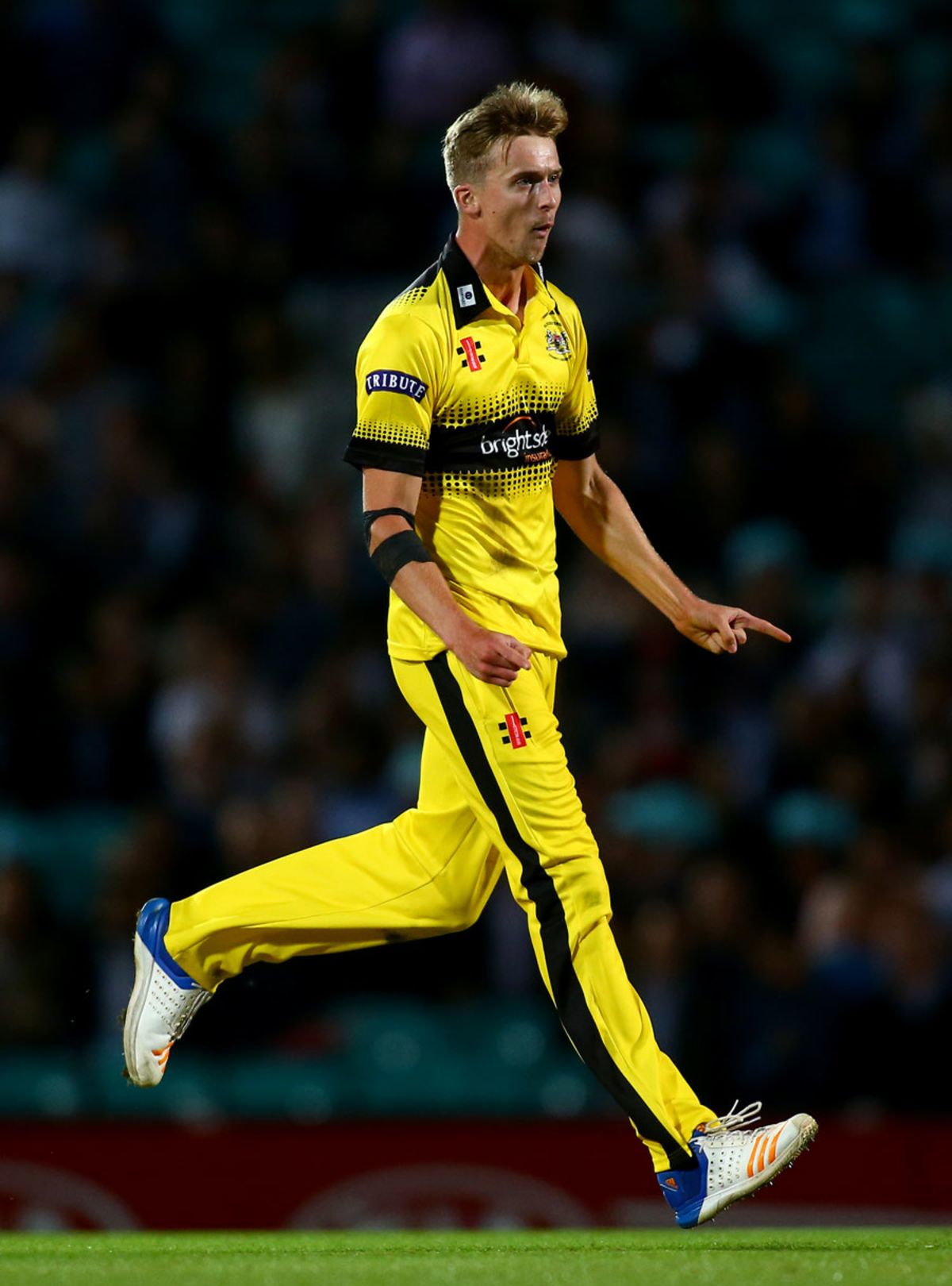 Craig Miles celebrates one of his three wickets 